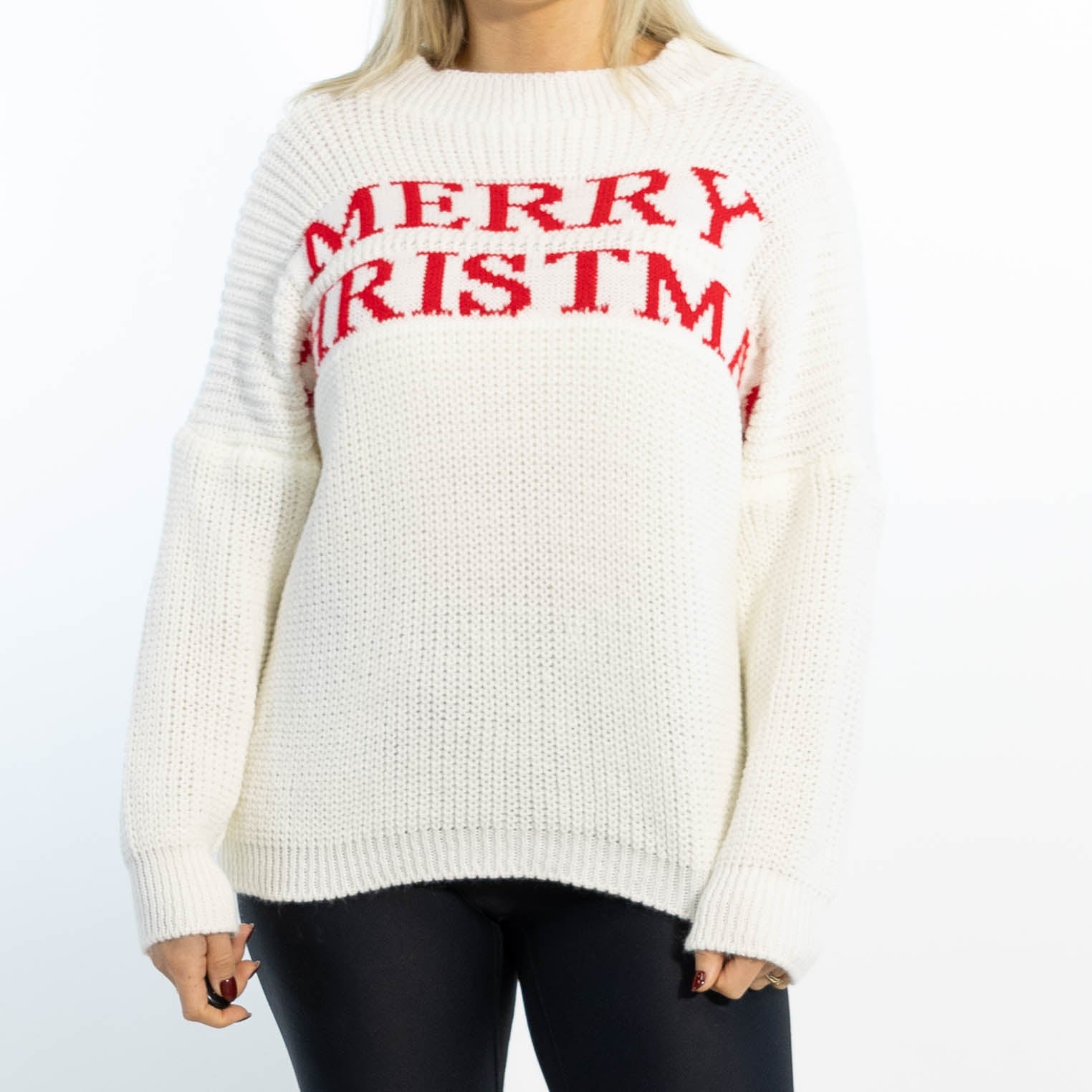 Aja rundhals julestrik, Hvid