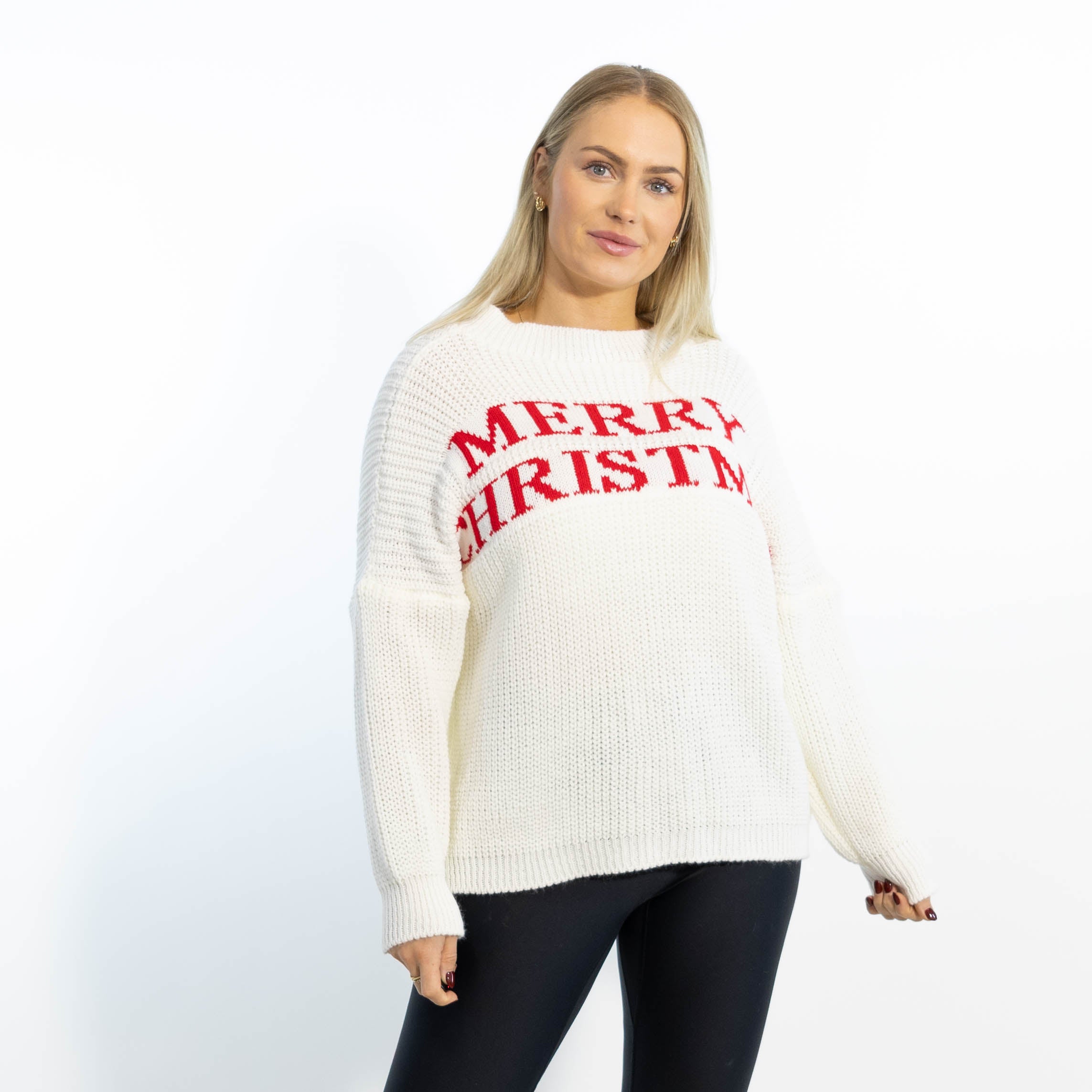 Aja rundhals julestrik, Hvid