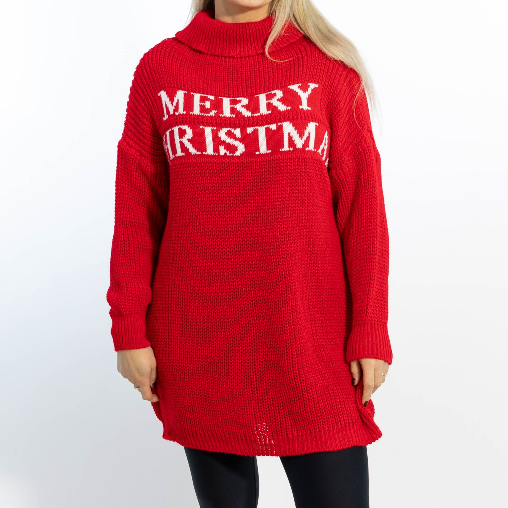 Iben striktunika m. rullekrave, Rød