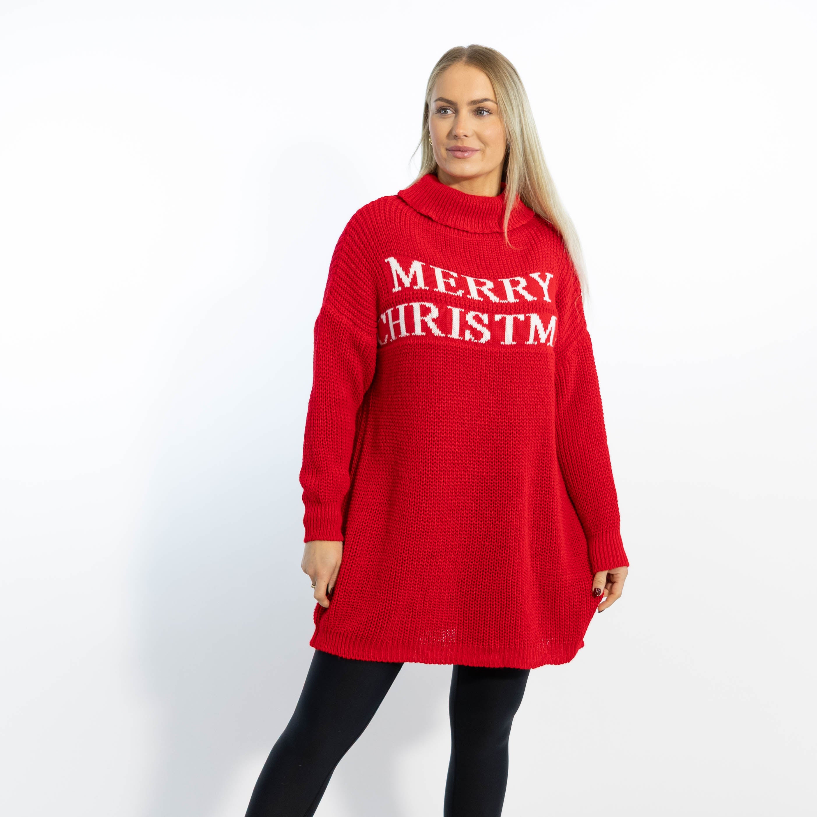 Iben striktunika m. rullekrave, Rød