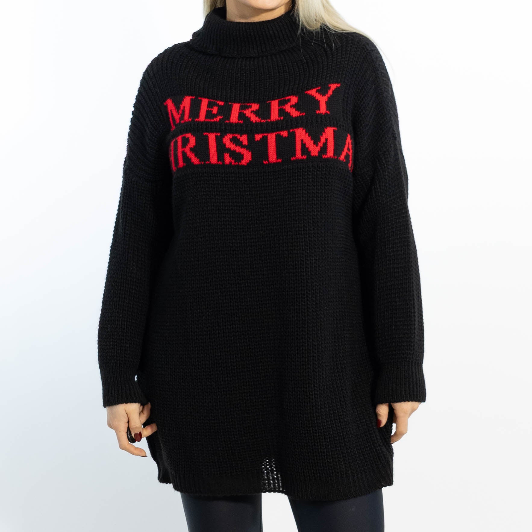 Iben striktunika m. rullekrave, Sort