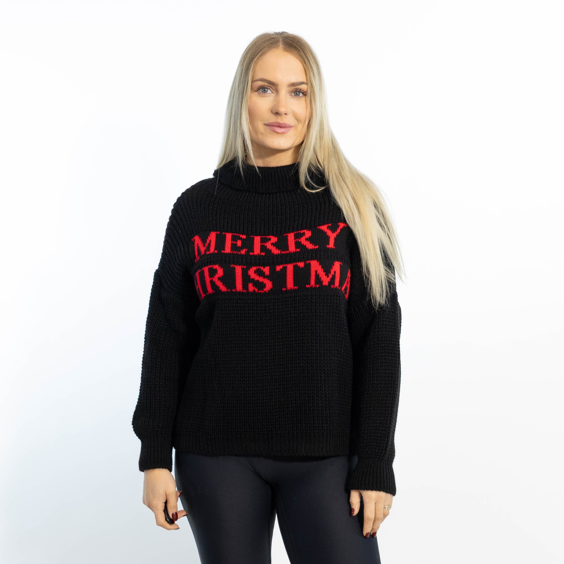 Maiken julestrik m. rullekrave, Sort