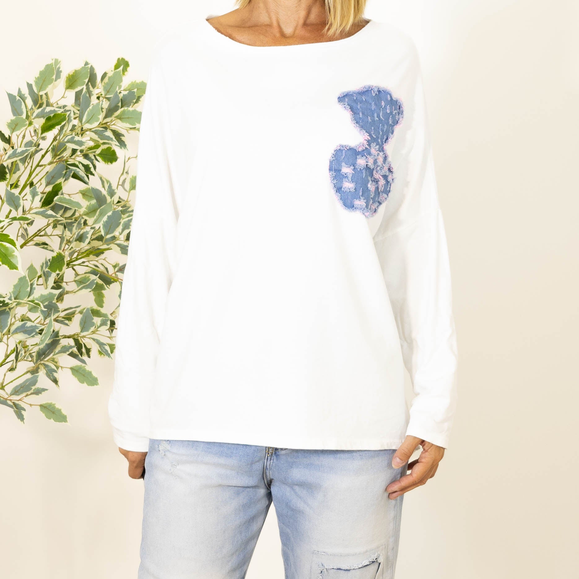 Mattie bomulds sweatshirt, Hvid