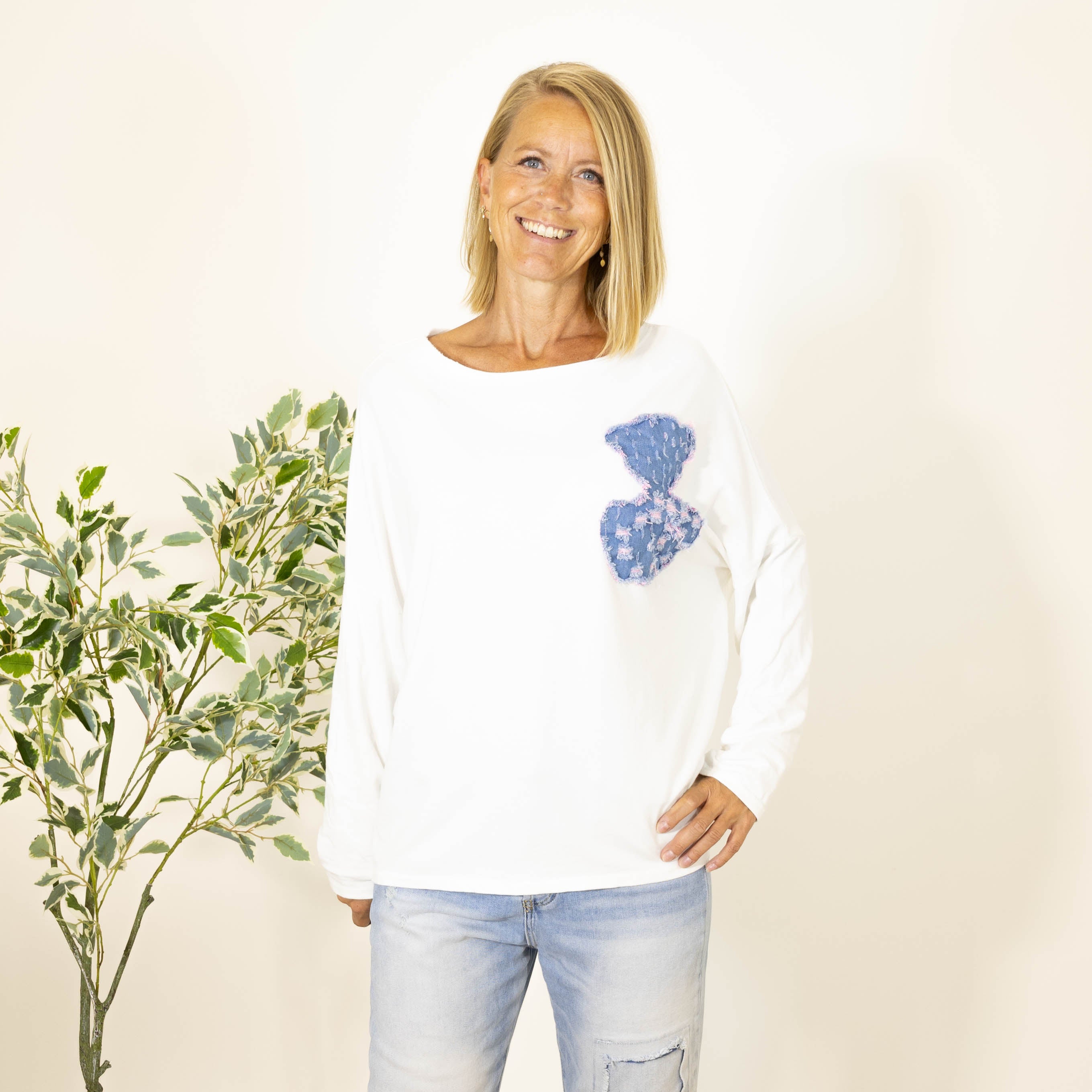 Mattie bomulds sweatshirt, Hvid