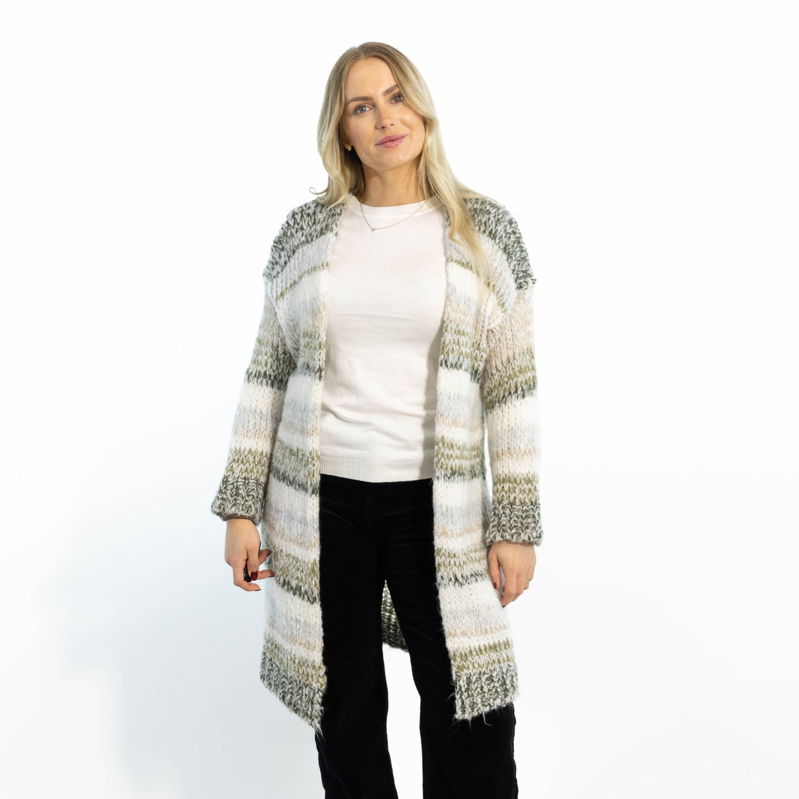 Karina strikcardigan, Khaki