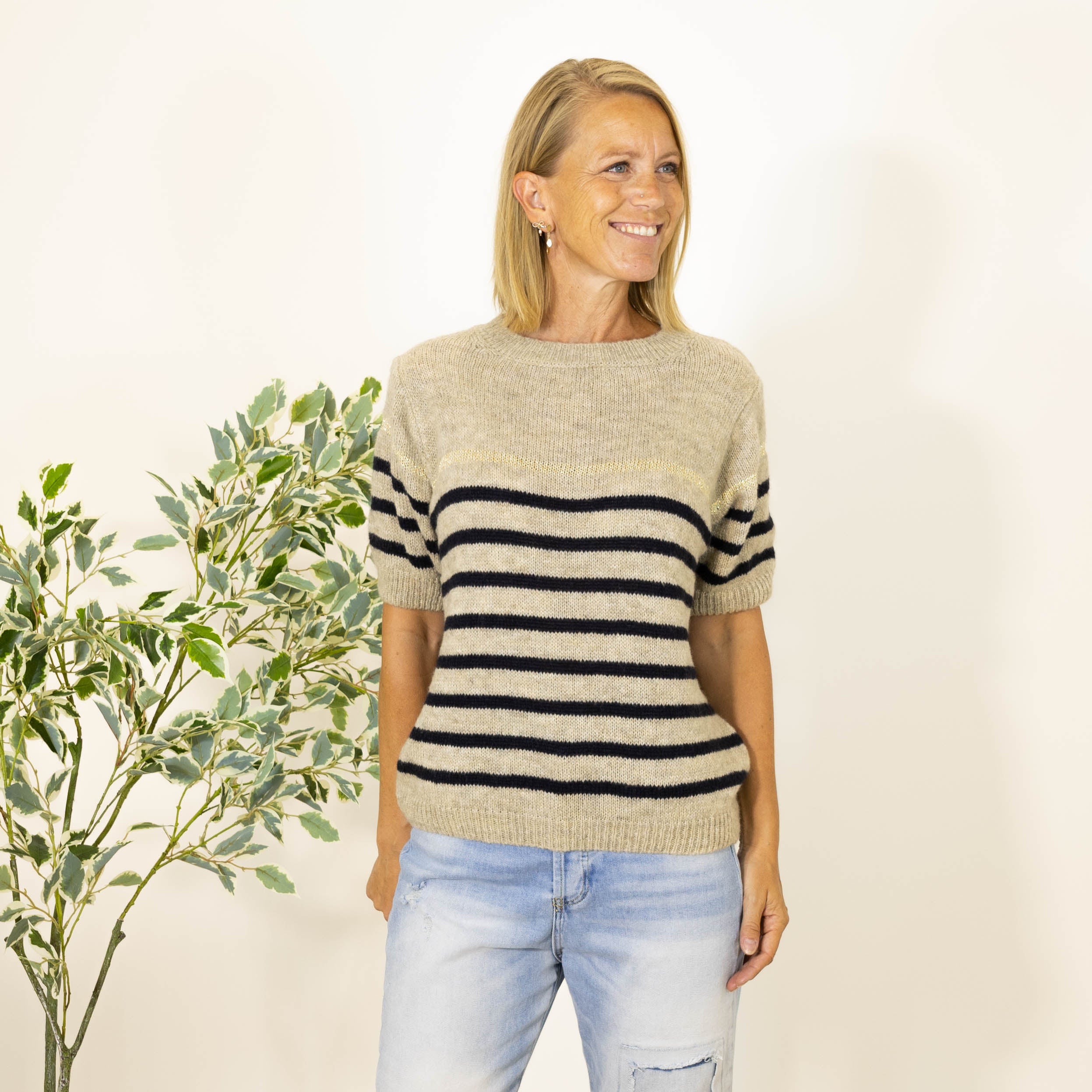 Reggie stribet strik, Beige