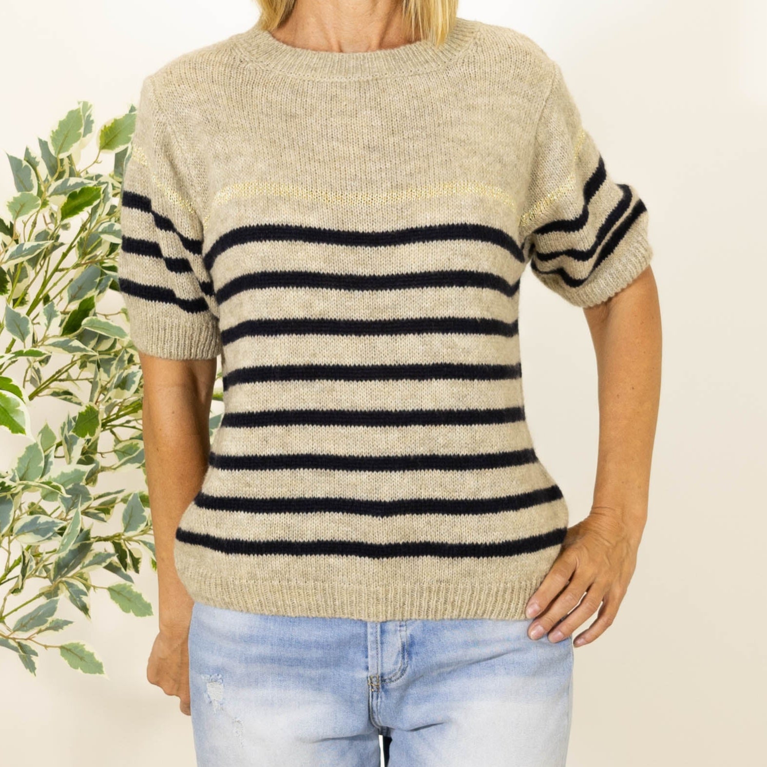 Reggie stribet strik, Beige
