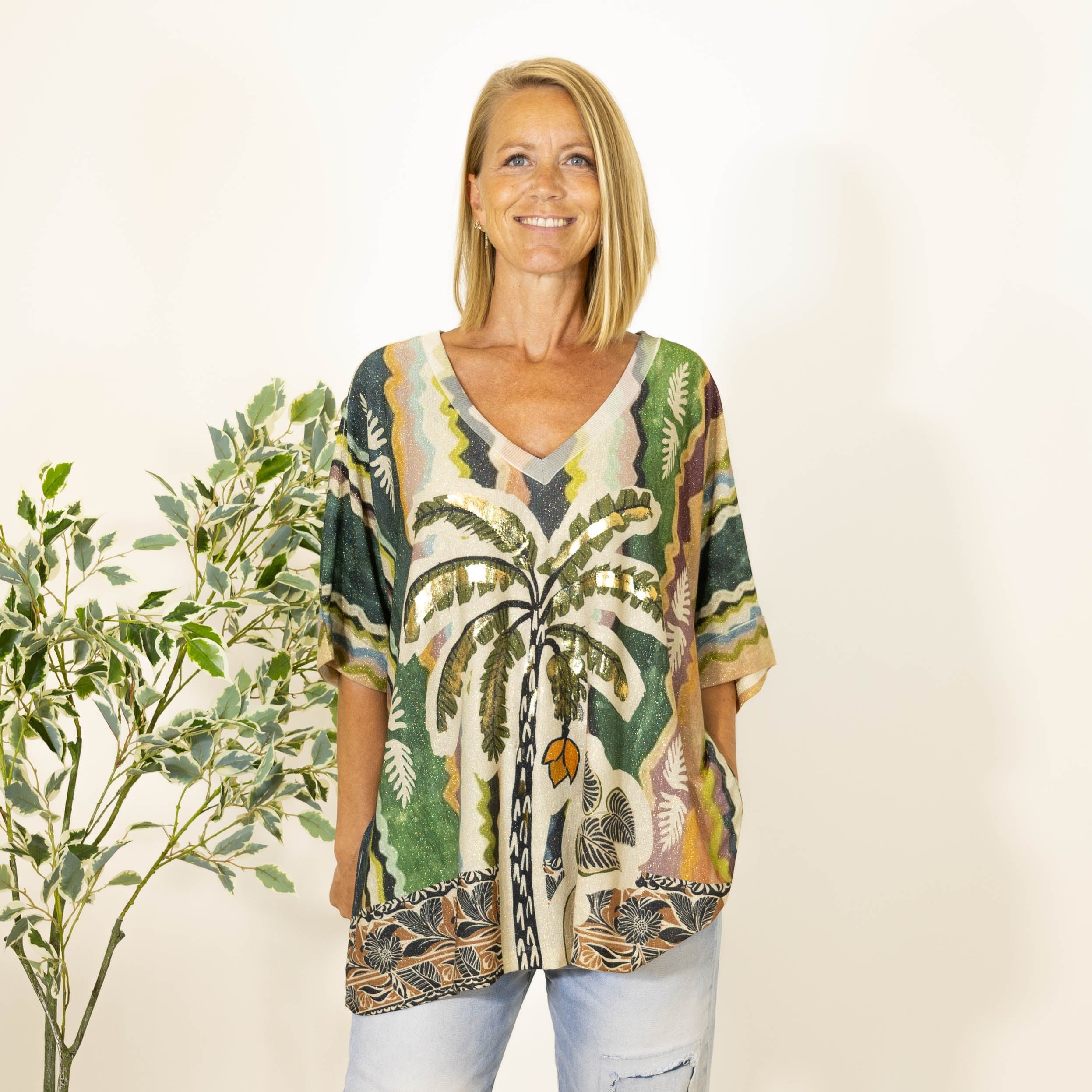 Rebecca lurex t-shirt, Khaki - Palmetræ