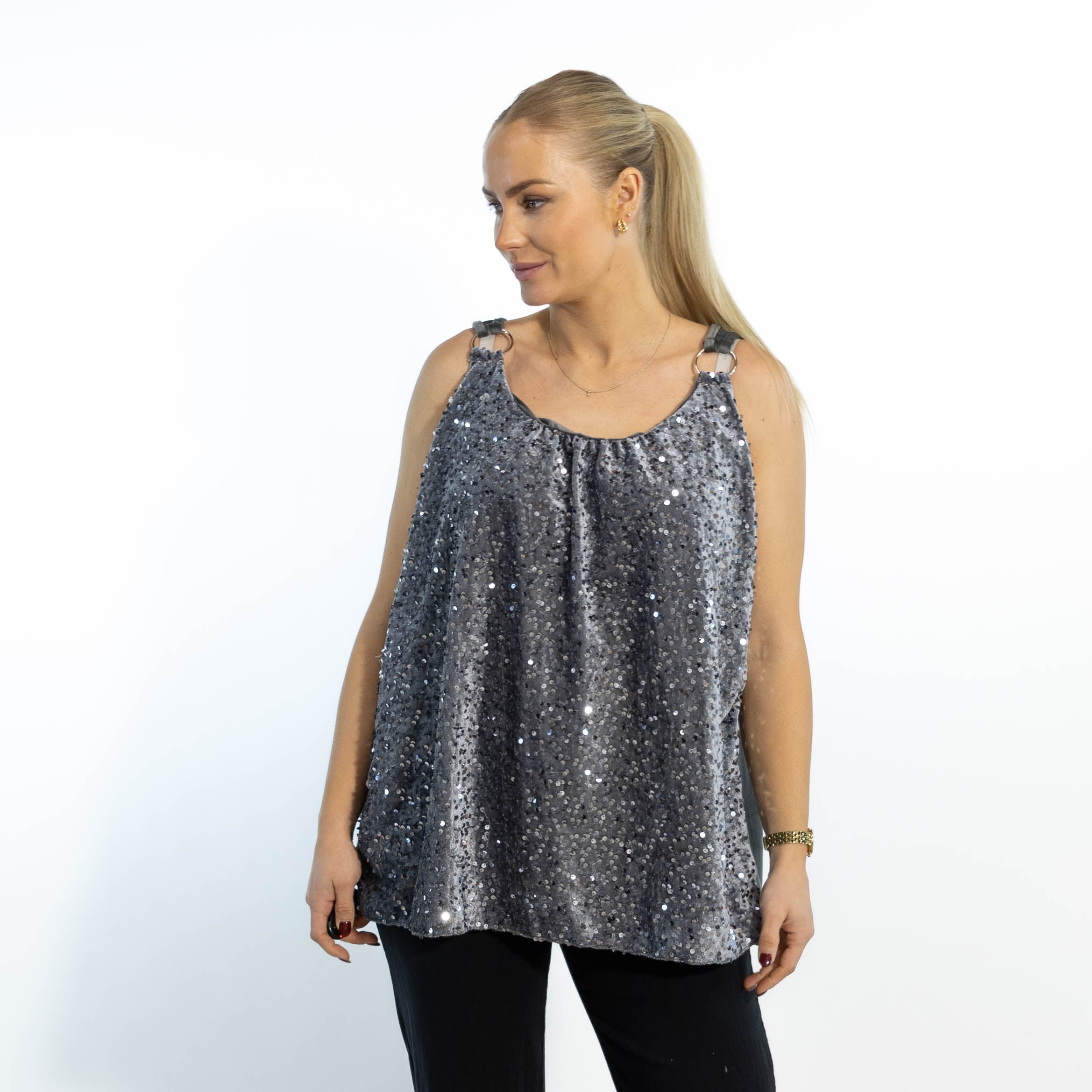 Dorte velour top, Grå