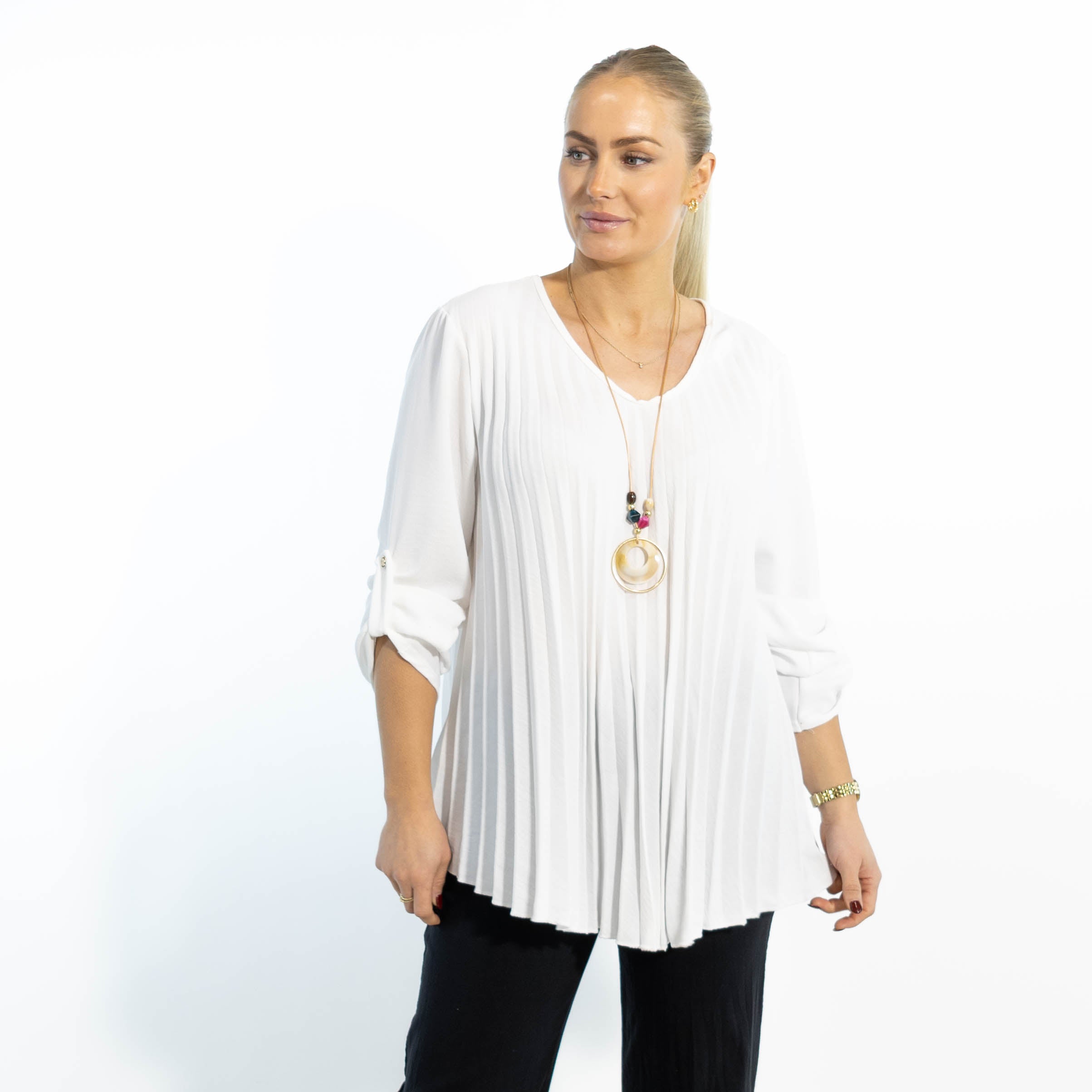 Judy plisse overdel m. kæde, Hvid