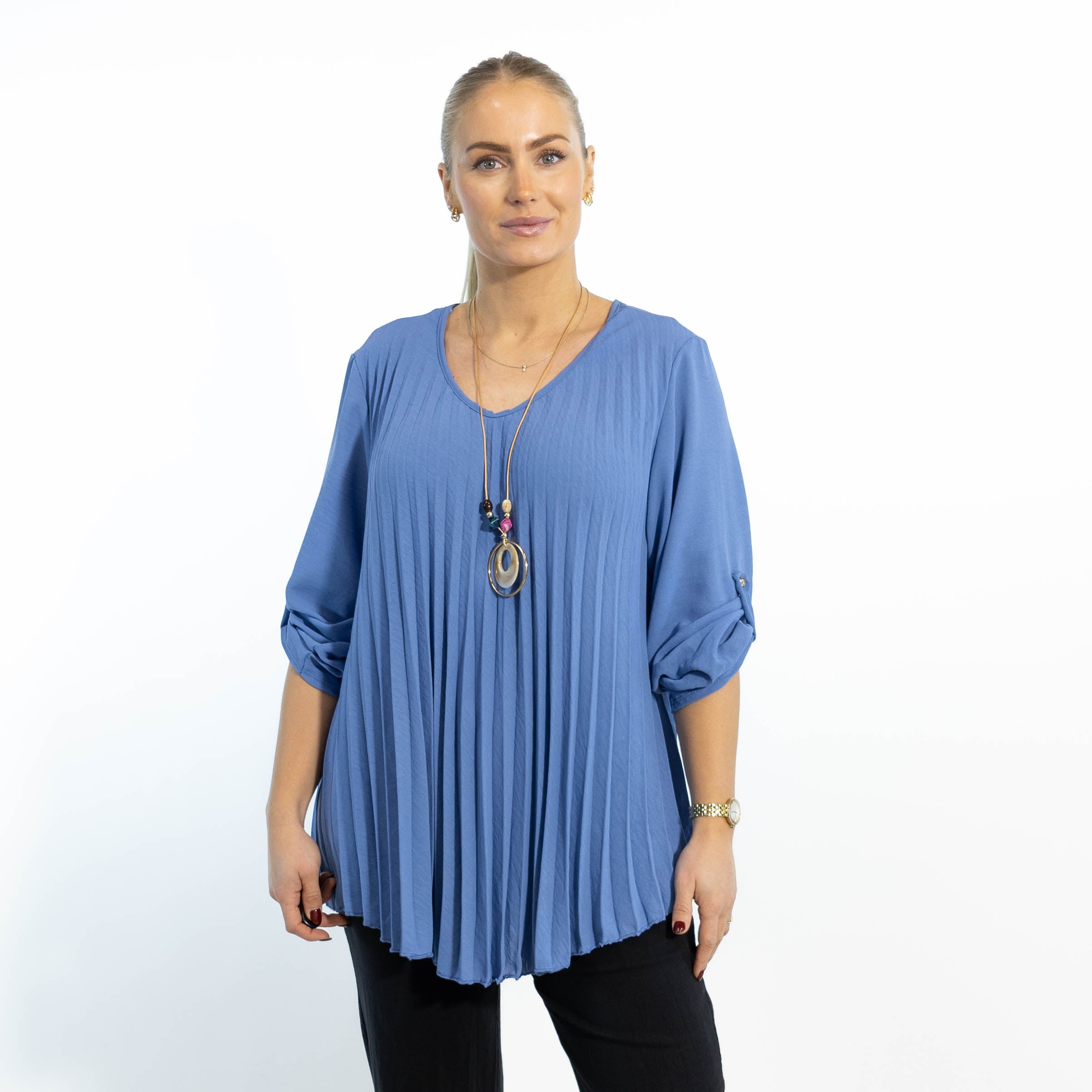 Judy plisse overdel m. kæde, Dueblå