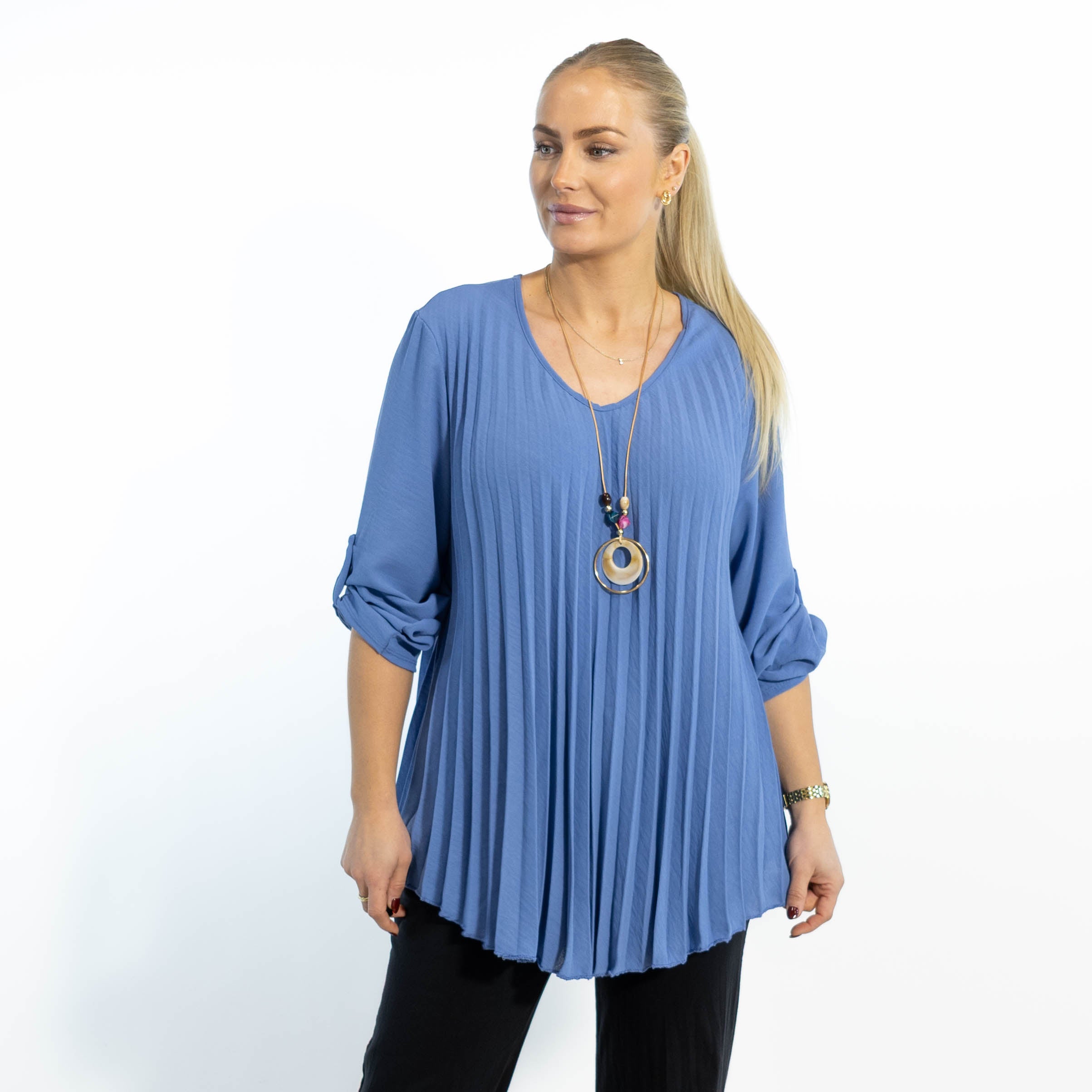 Judy plisse overdel m. kæde, Dueblå