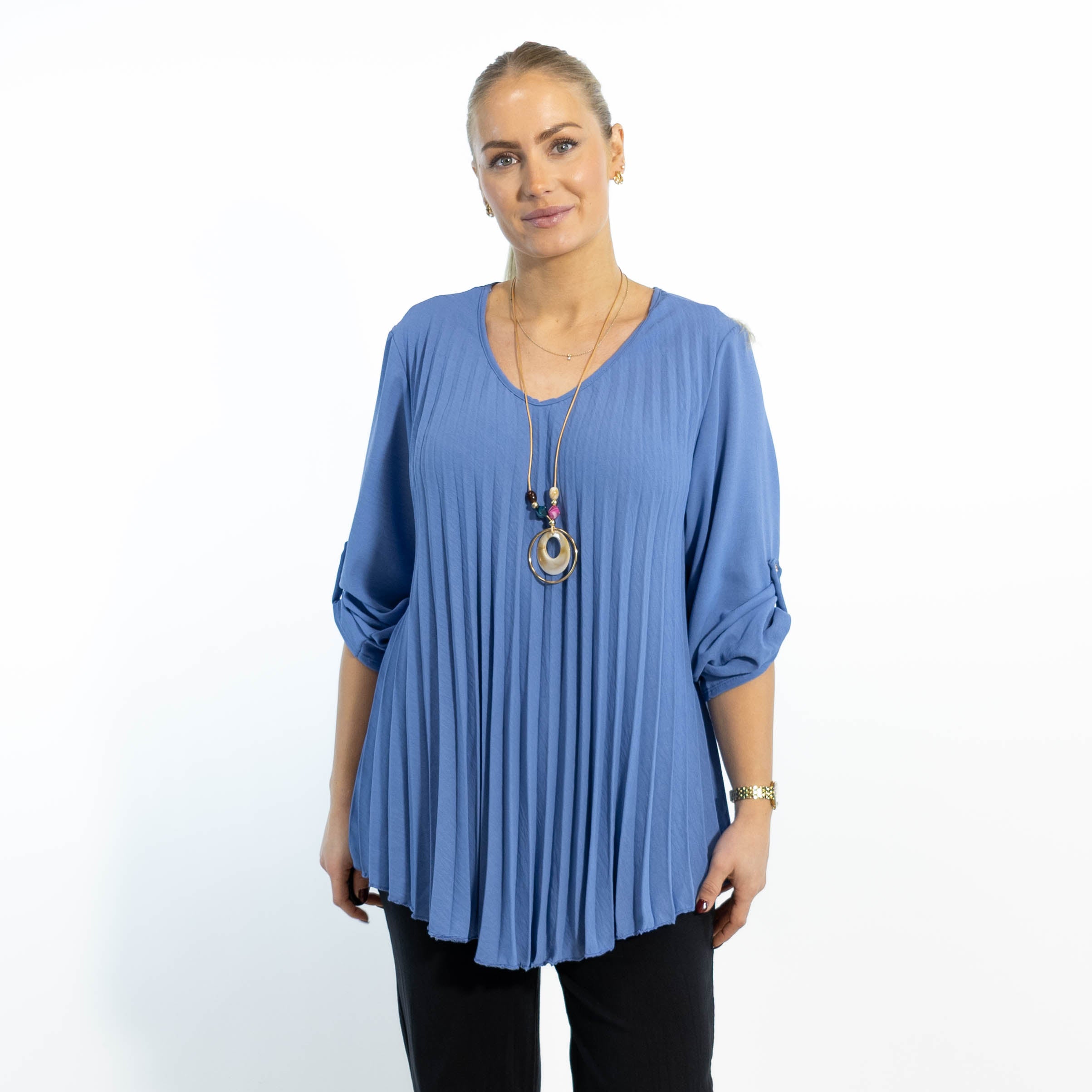 Judy plisse overdel m. kæde, Dueblå