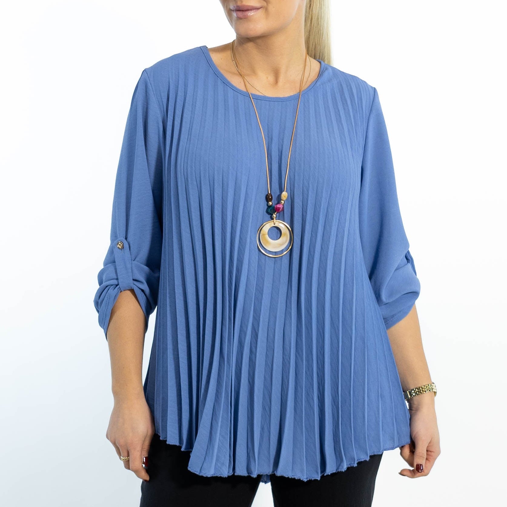 Bolette plisse overdel m. kæde, Dueblå