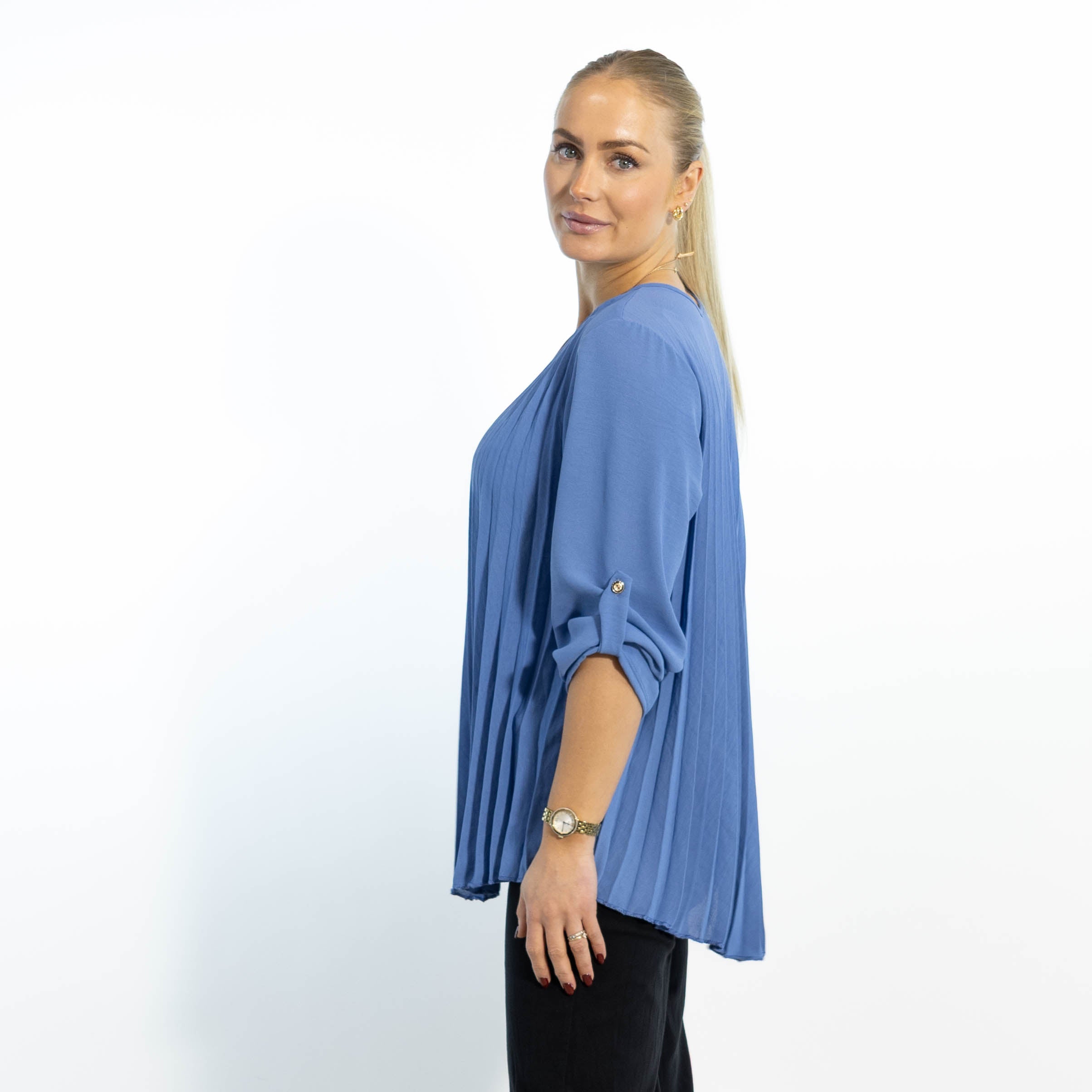 Bolette plisse overdel m. kæde, Dueblå