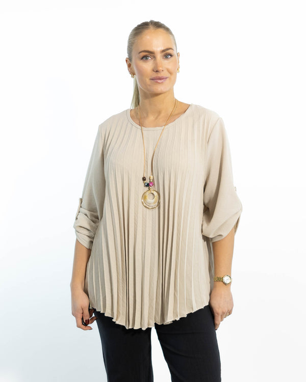 Bolette plisse overdel m. kæde, Beige