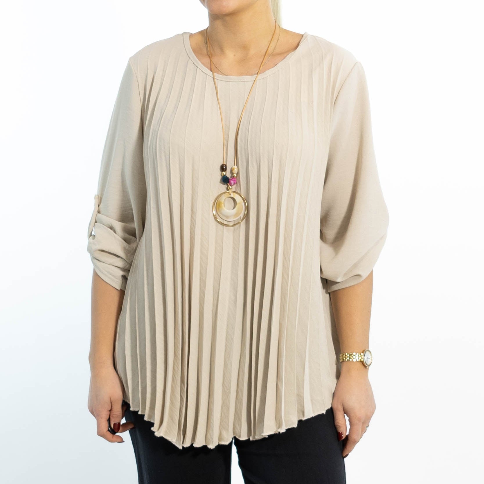 Bolette plisse overdel m. kæde, Beige