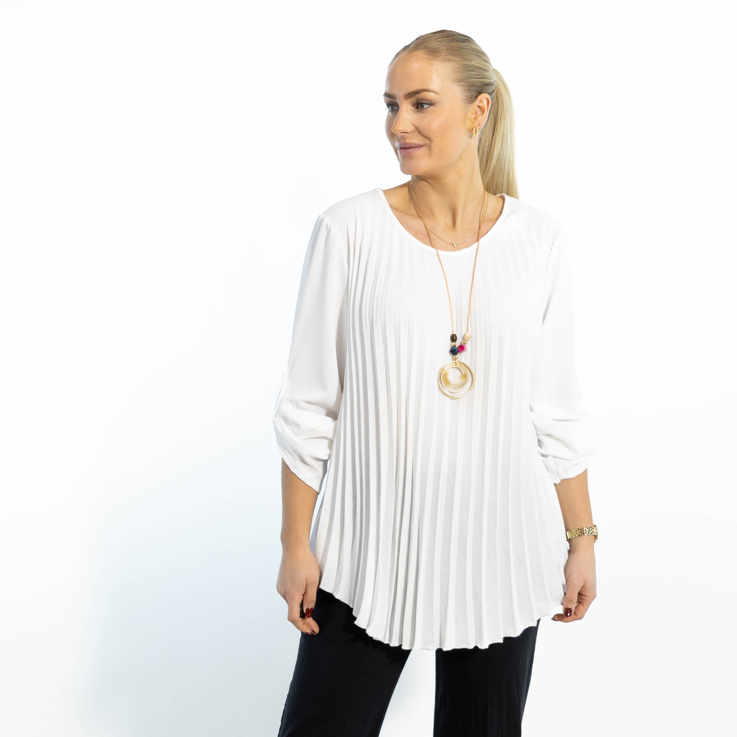 Bolette plisse overdel m. kæde, Hvid