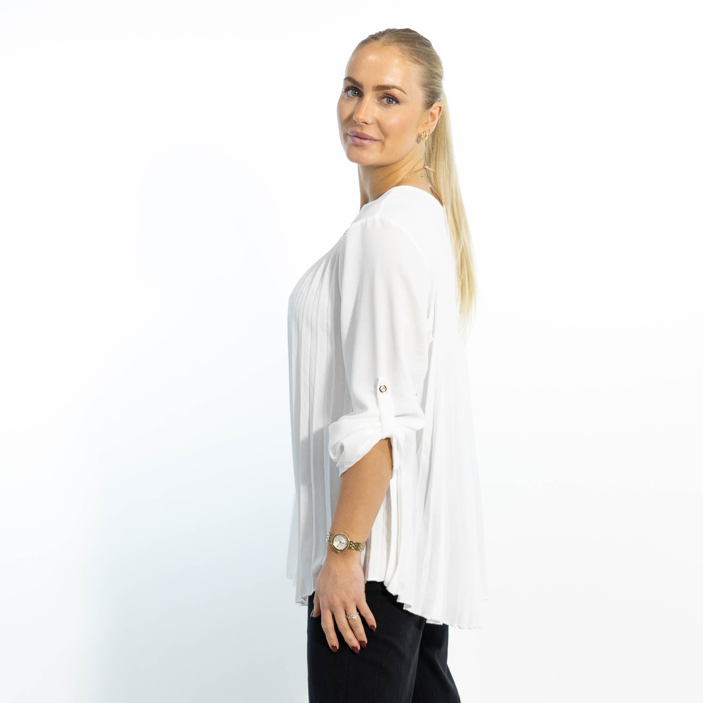 Bolette plisse overdel m. kæde, Hvid