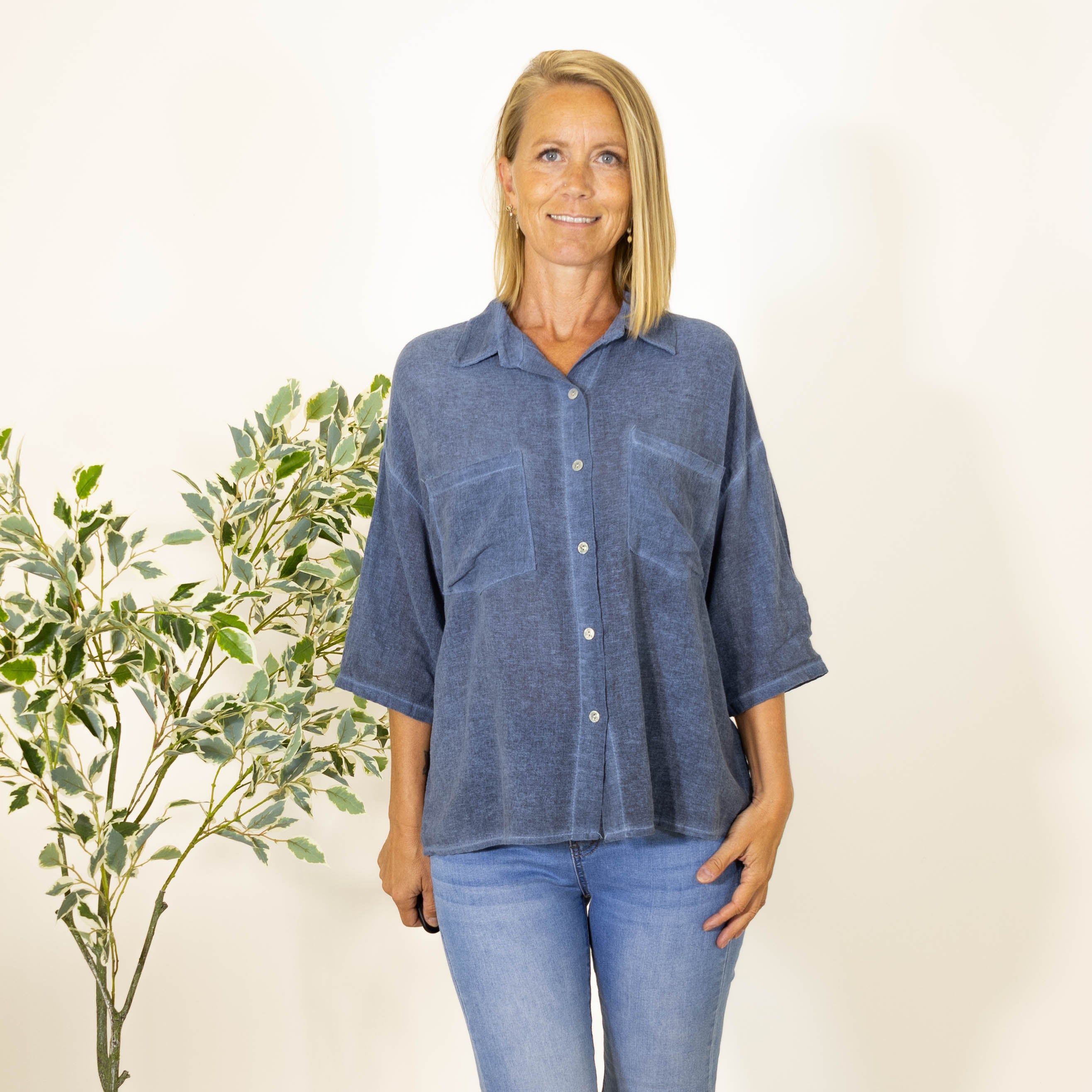 Paulina acid washed skjorte, Navy