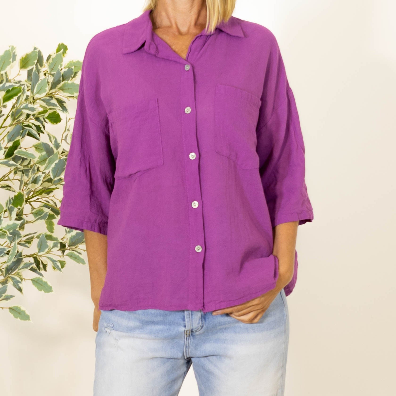 Paulina acid washed skjorte, Lilla