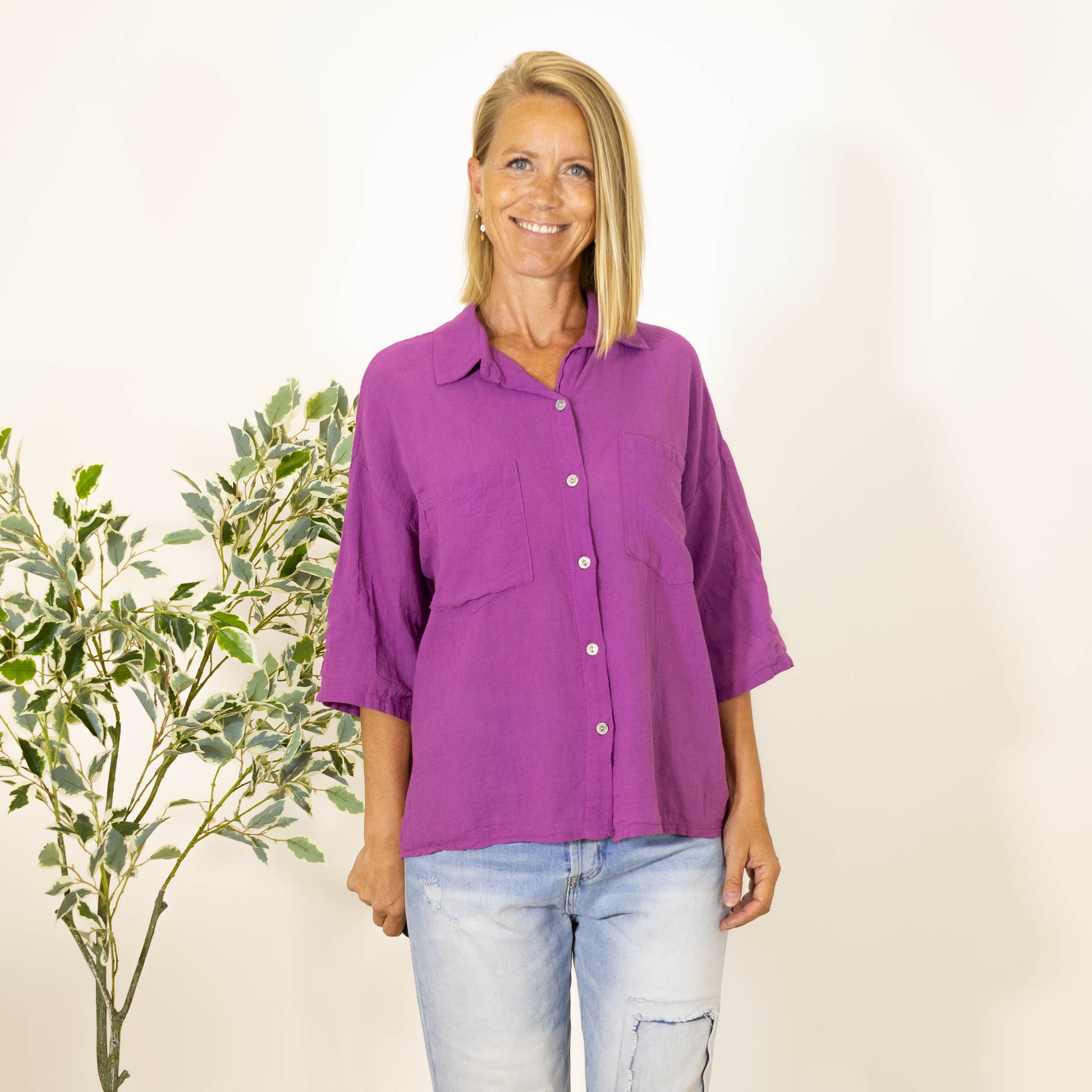 Paulina acid washed skjorte, Lilla