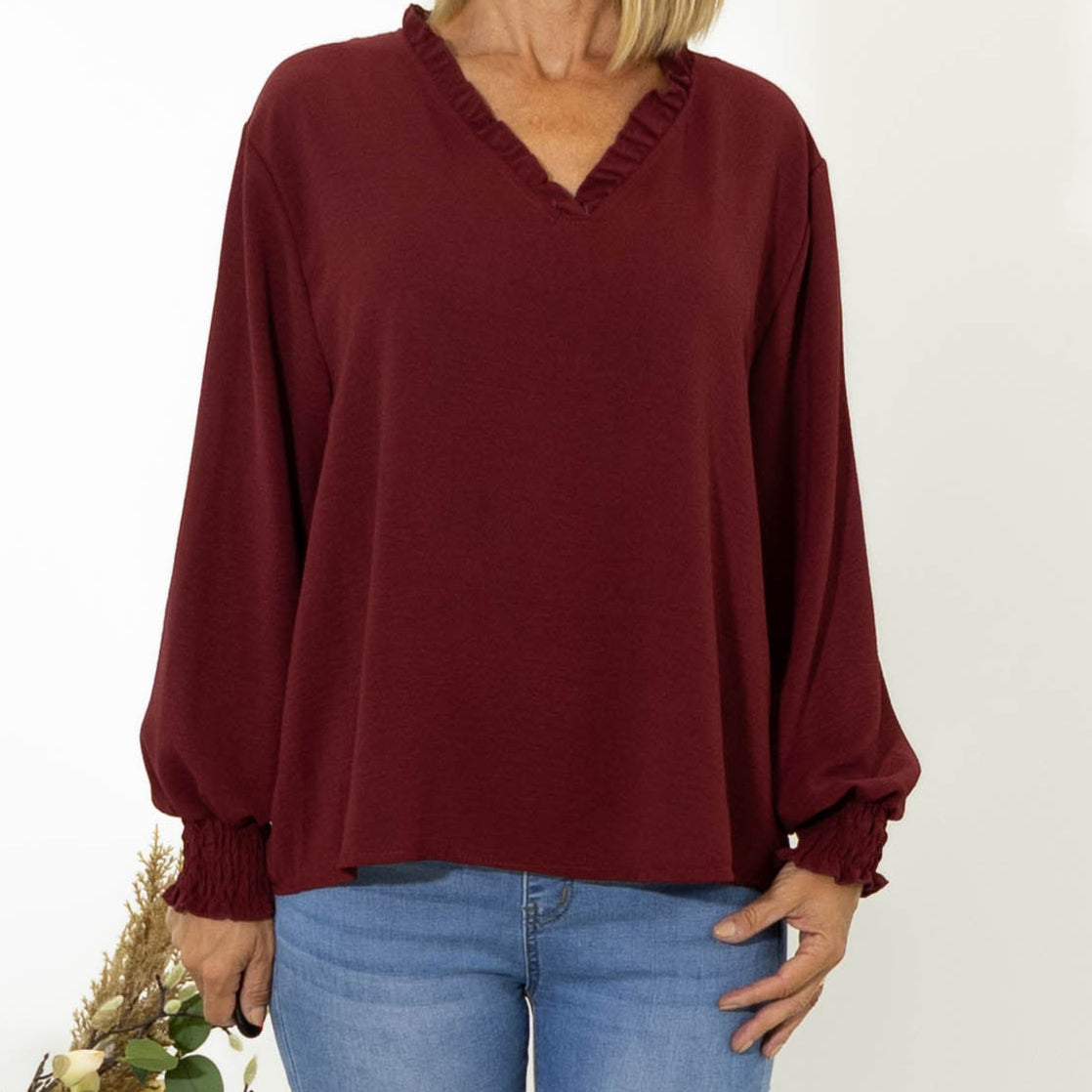 Thalia bubble chiffon skjorte, Bordeaux