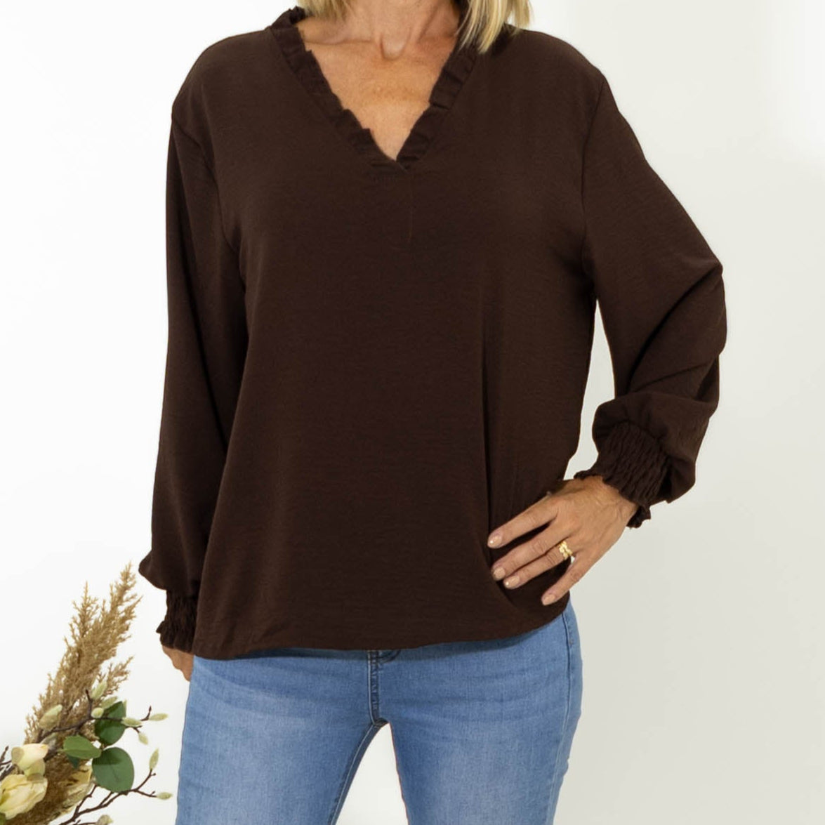 Thalia bubble chiffon skjorte, Choko