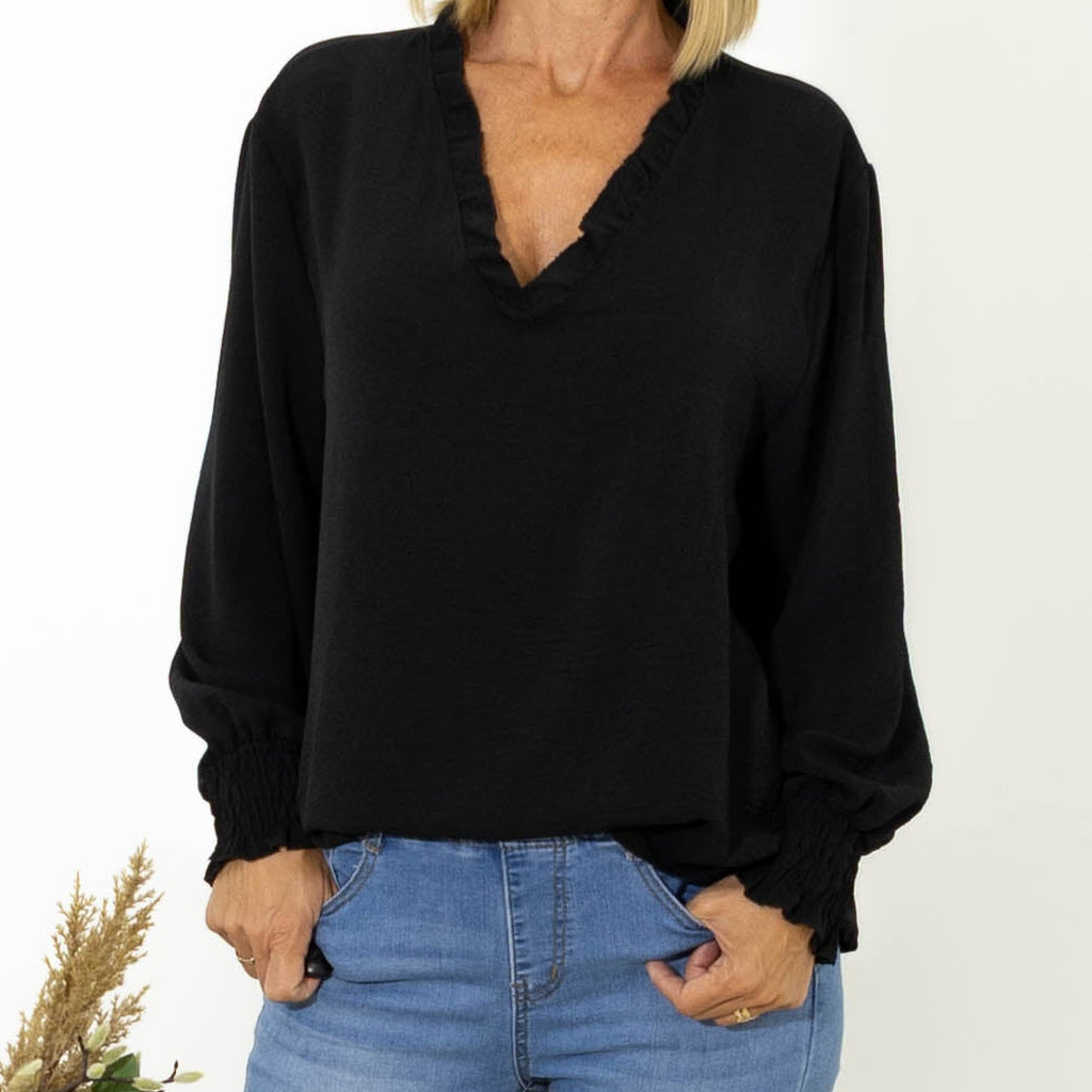 Thalia bubble chiffon skjorte, Sort
