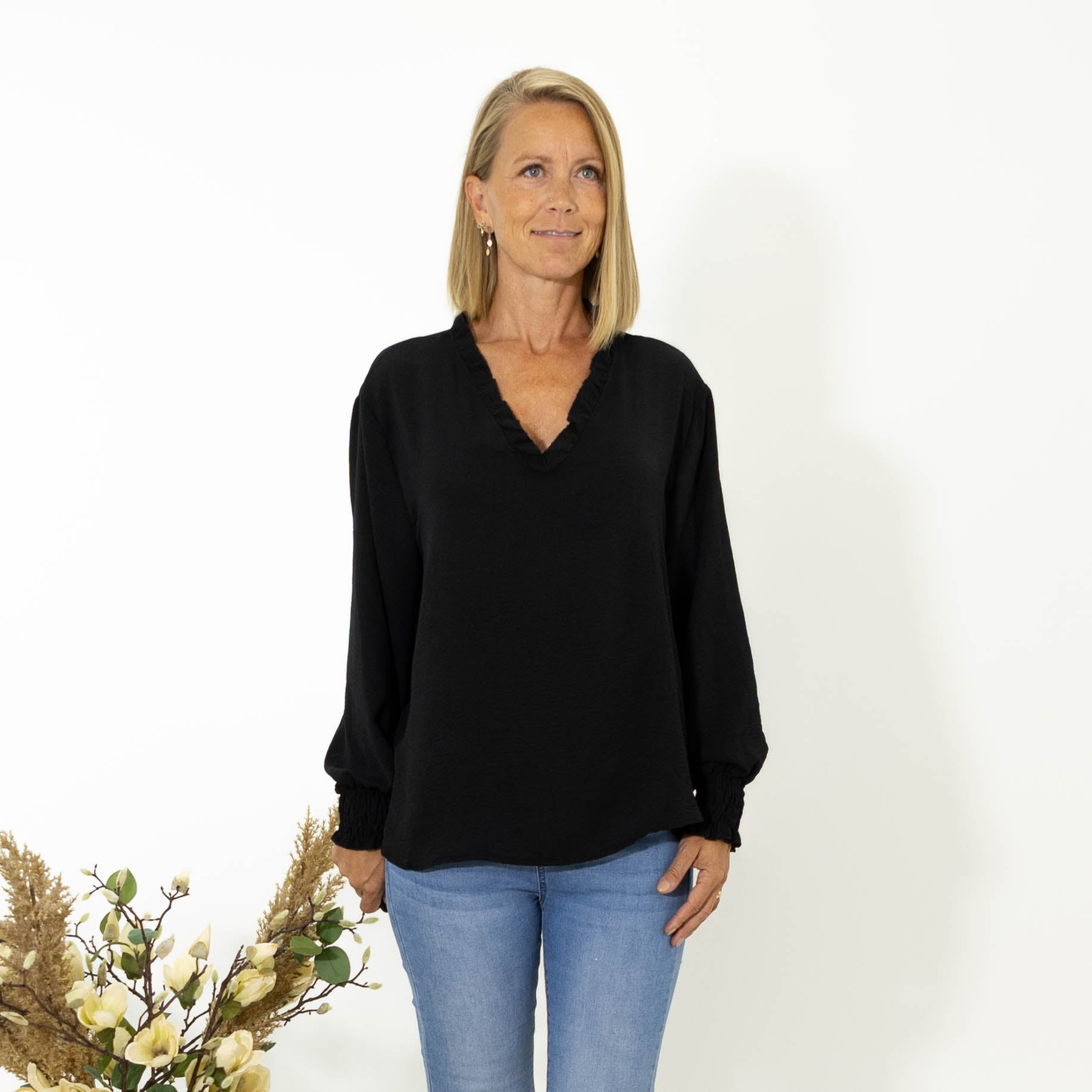 Thalia bubble chiffon skjorte, Sort