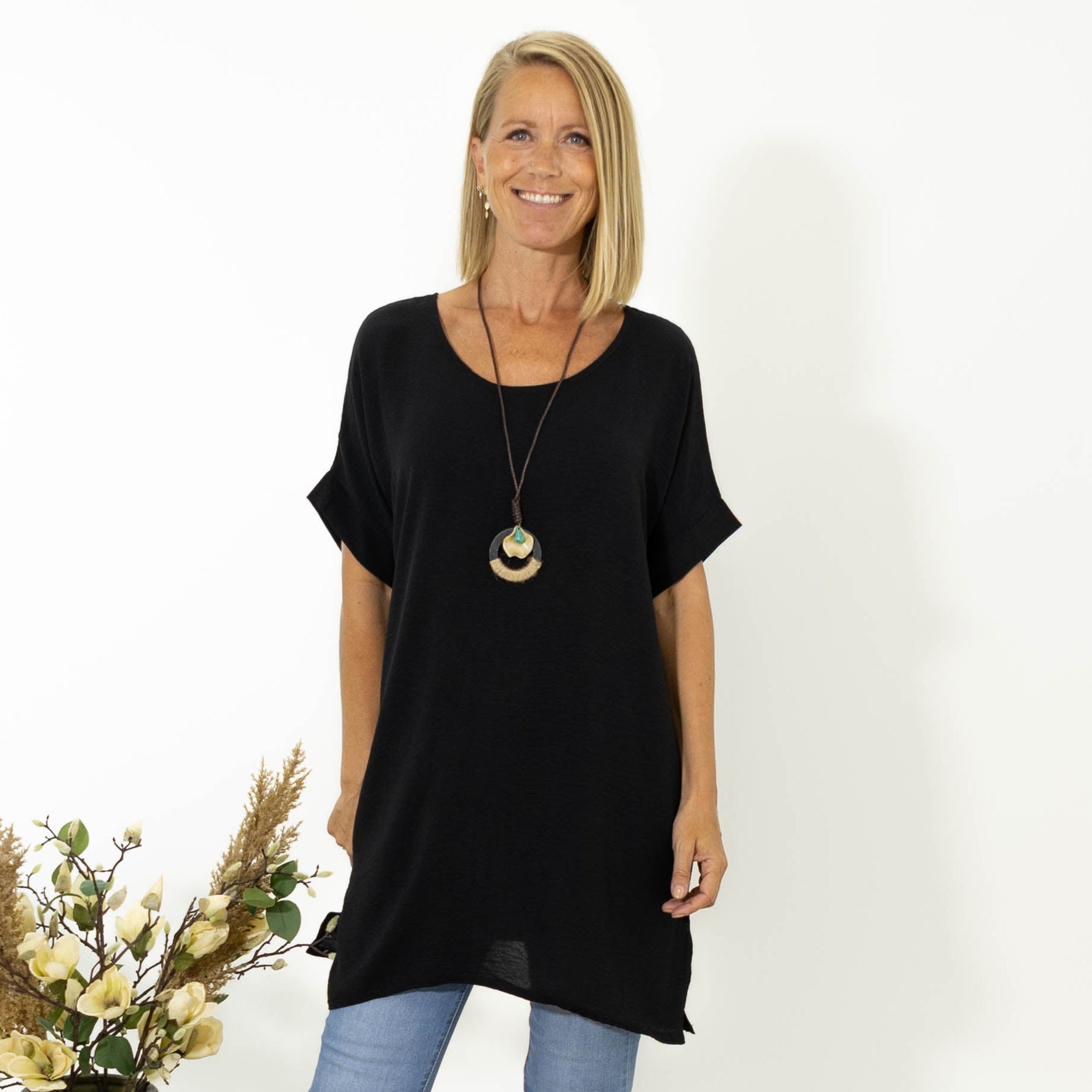 Esta bubble chiffon tunika, Sort