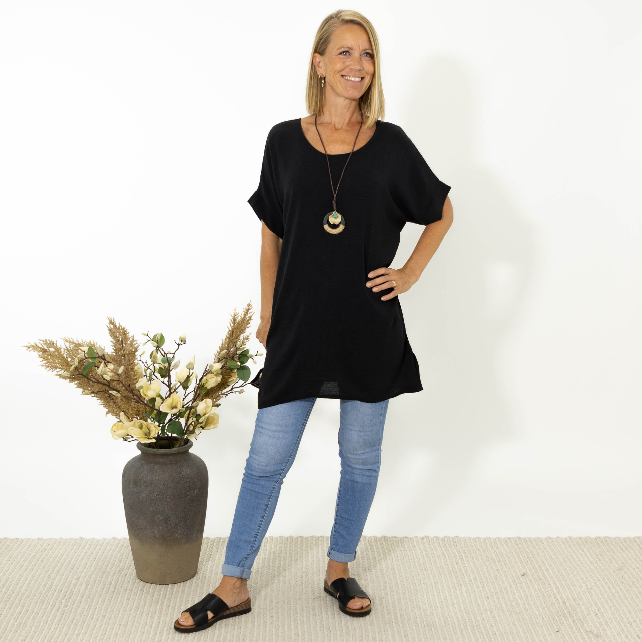 Esta bubble chiffon tunika, Sort