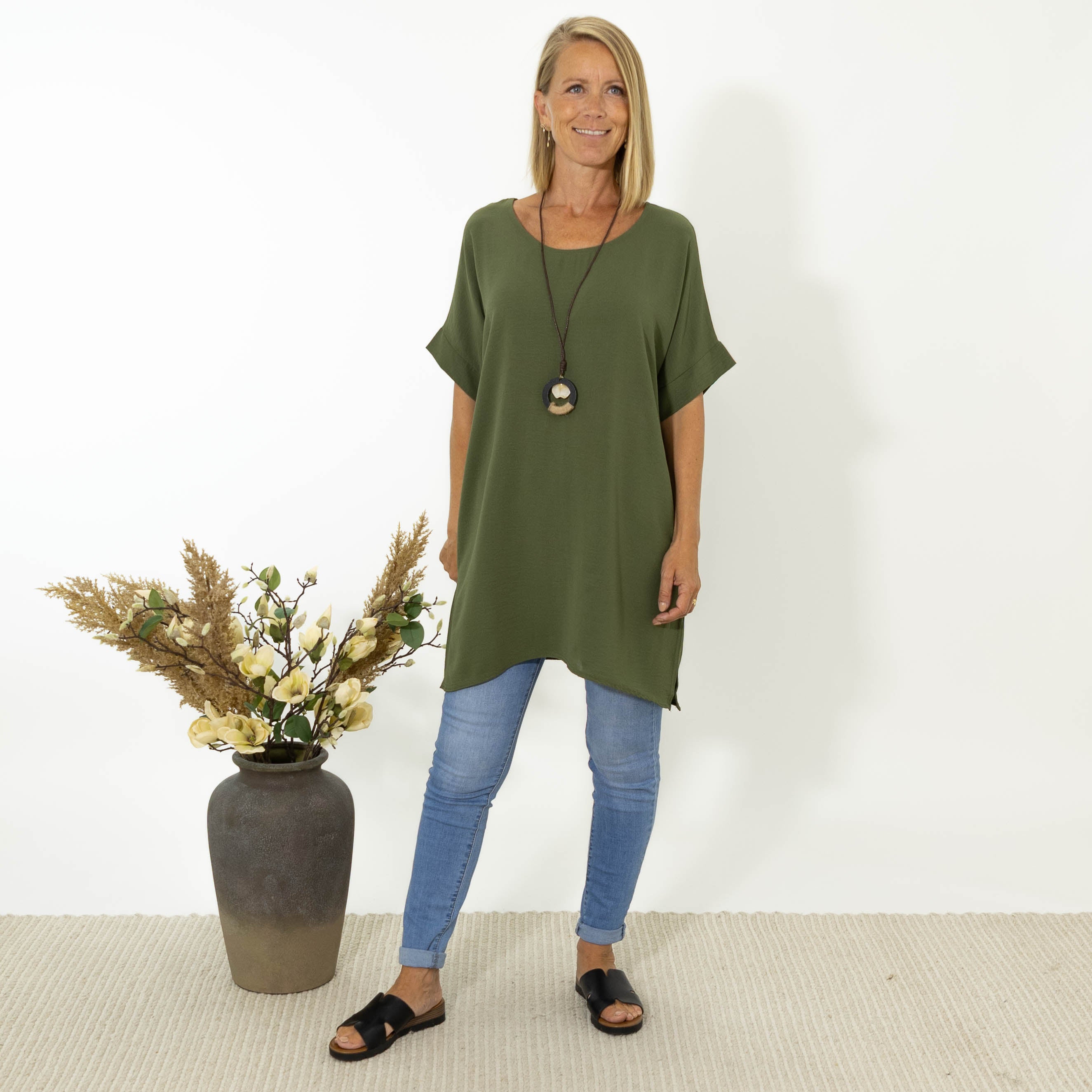 Esta bubble chiffon tunika, Khaki