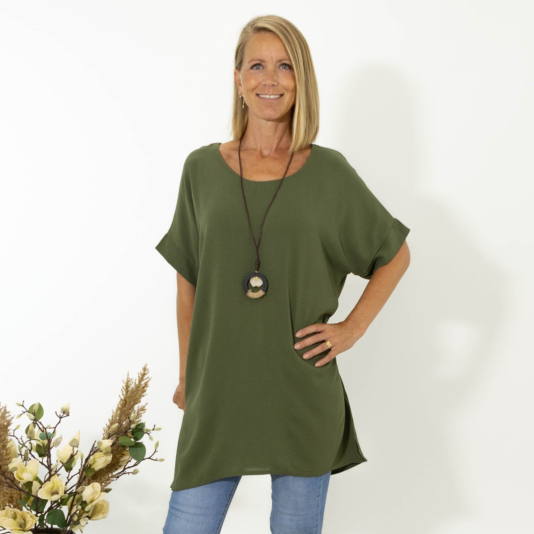 Esta bubble chiffon tunika, Khaki