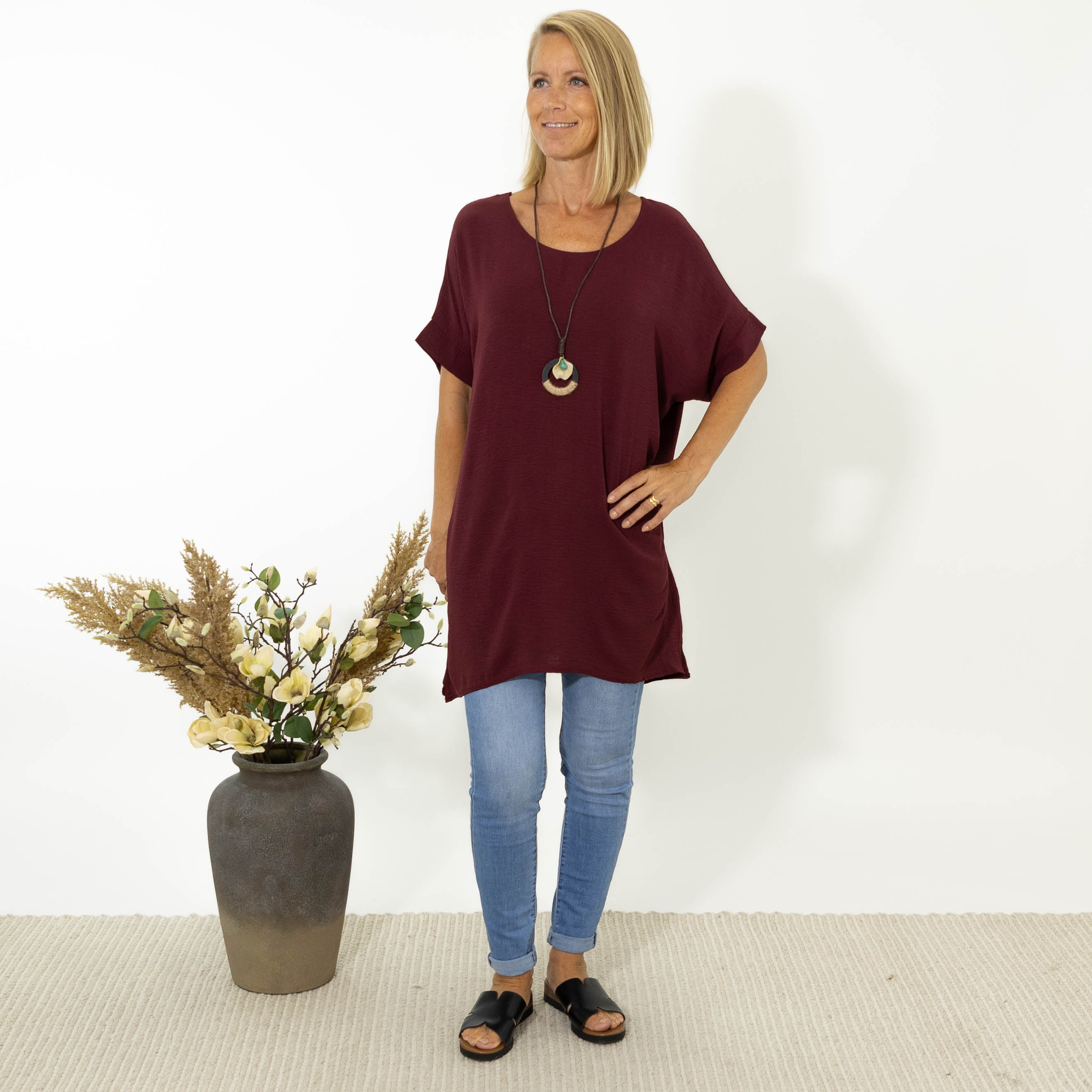 Esta bubble chiffon tunika, Bordeaux