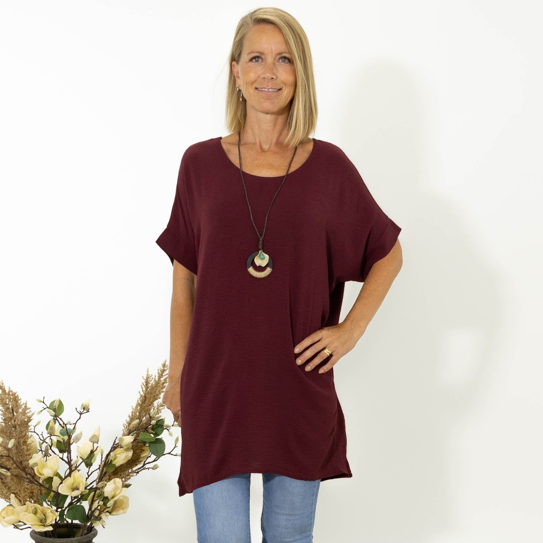 Esta bubble chiffon tunika, Bordeaux