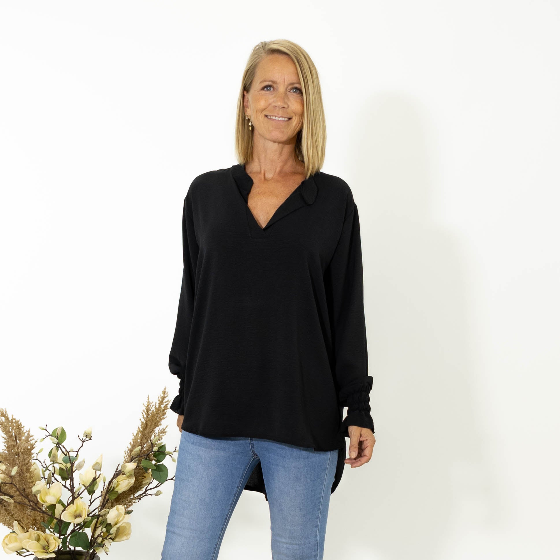 Sina bubble chiffon skjorte, Sort