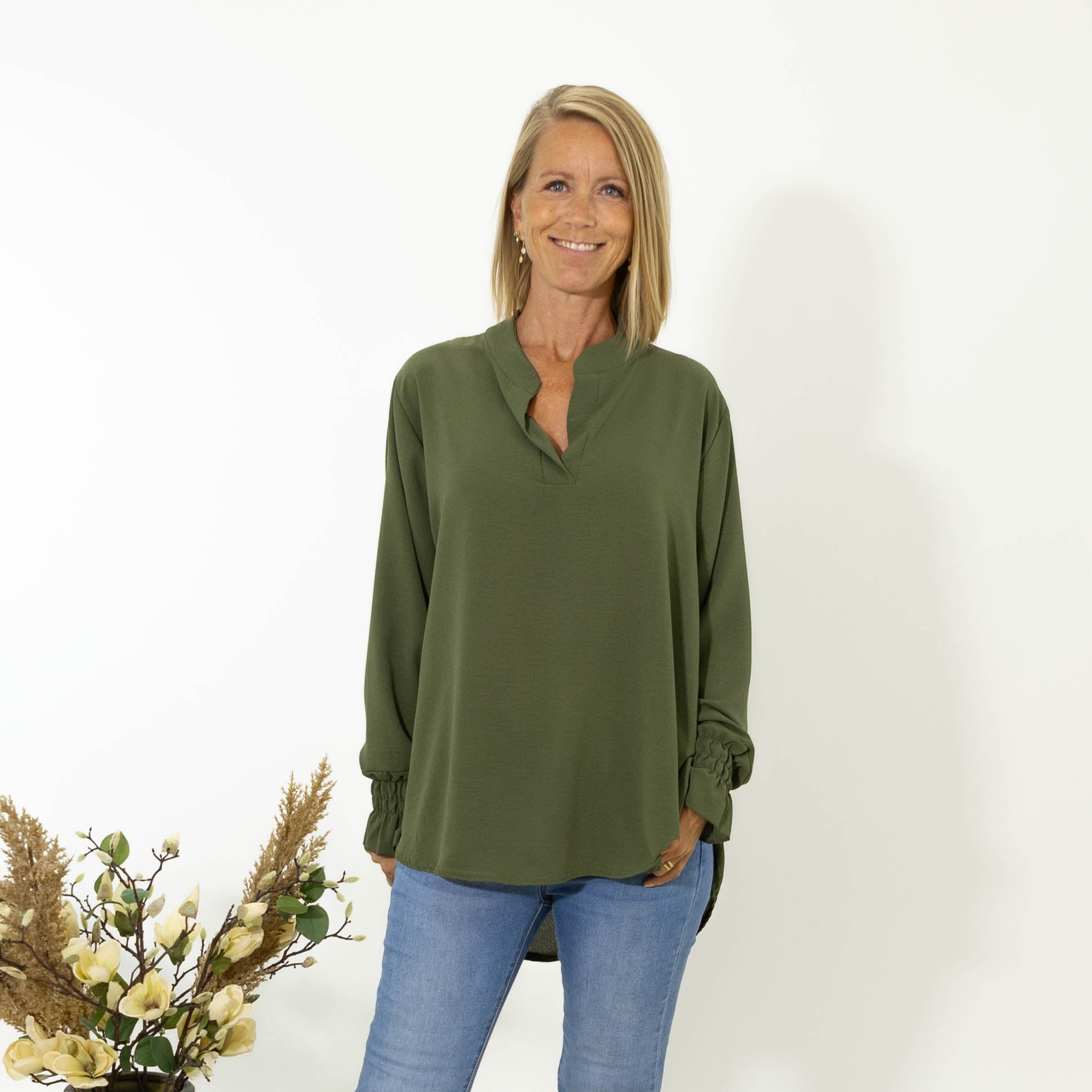 Sina bubble chiffon skjorte, Khaki
