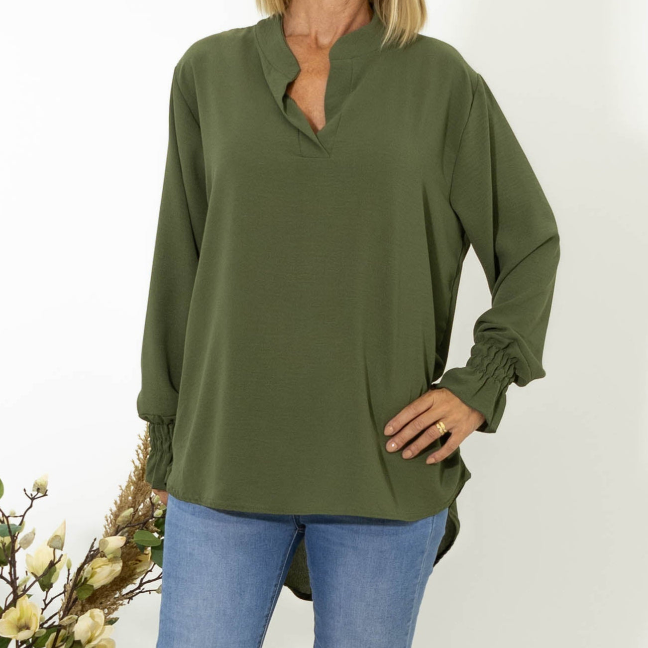 Sina bubble chiffon skjorte, Khaki