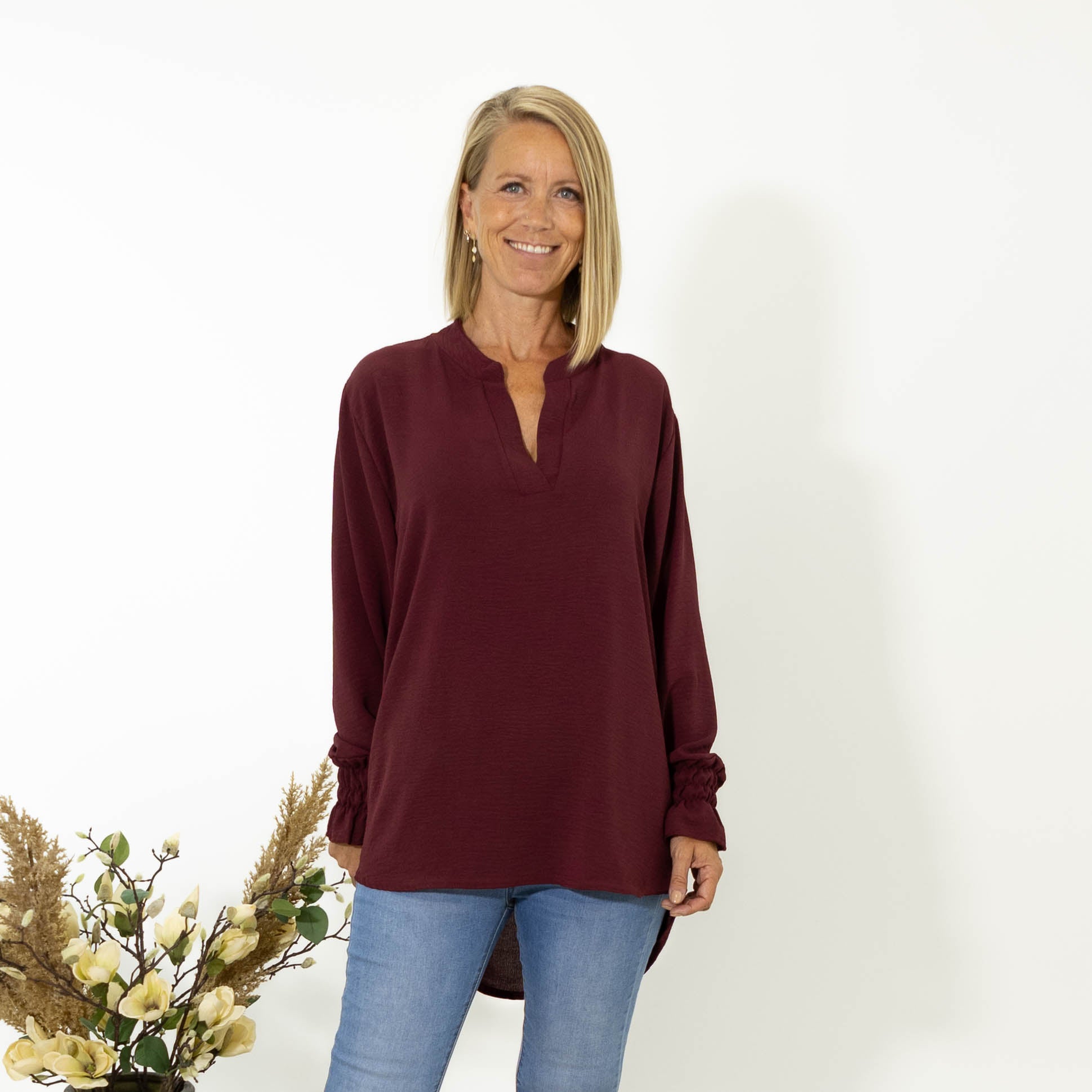 Sina bubble chiffon skjorte, Bordeaux
