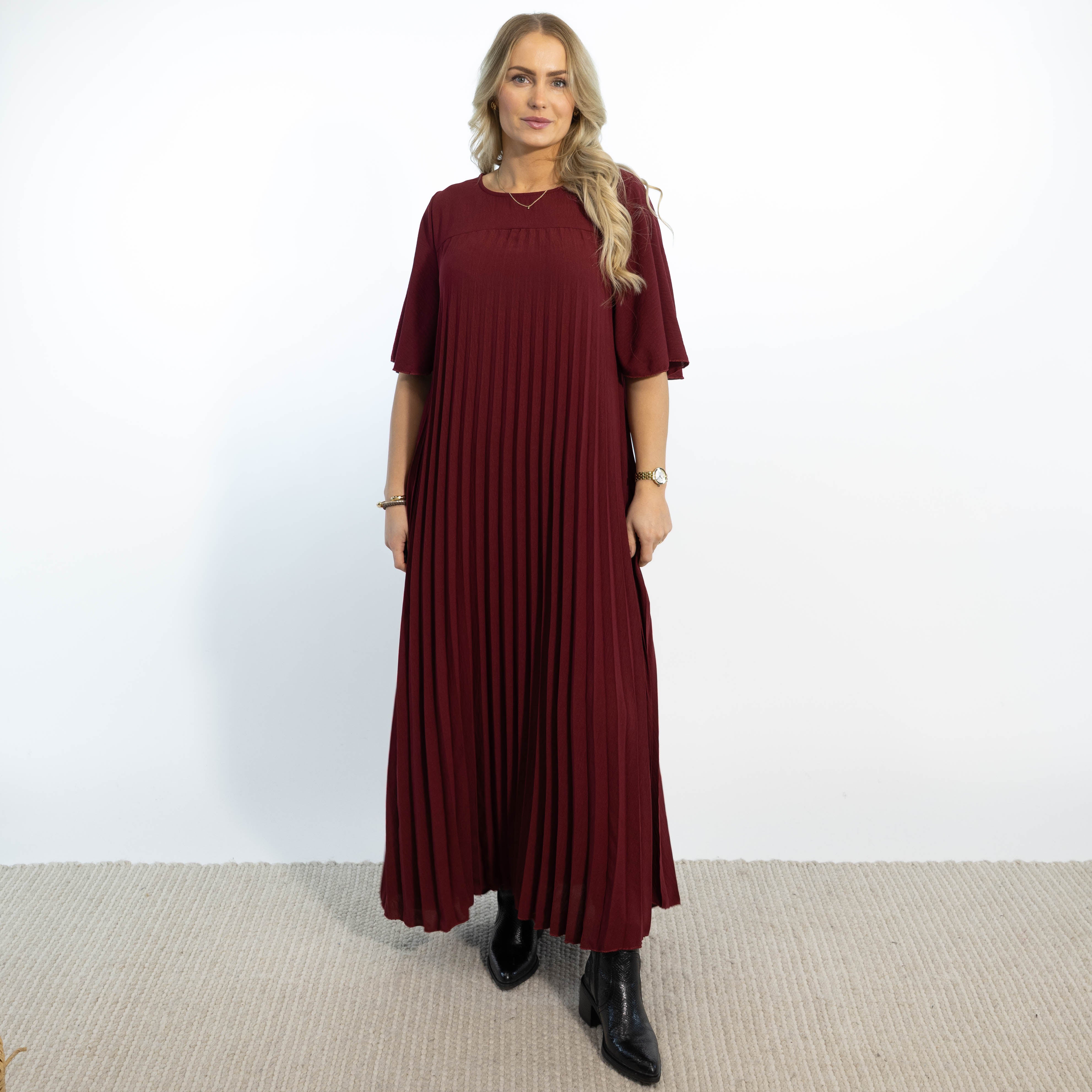 Sarah Bubblechiffon kjole, Bordeaux