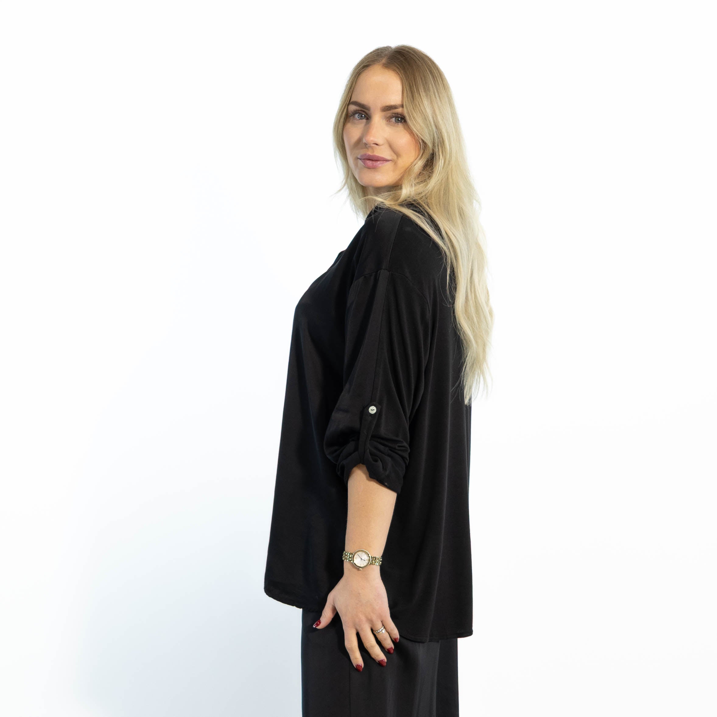 Mabel satin bluse, Sort