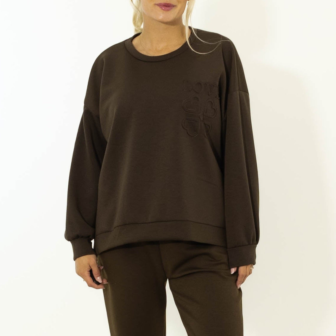 Debbie puff print sweatshirt, Choko