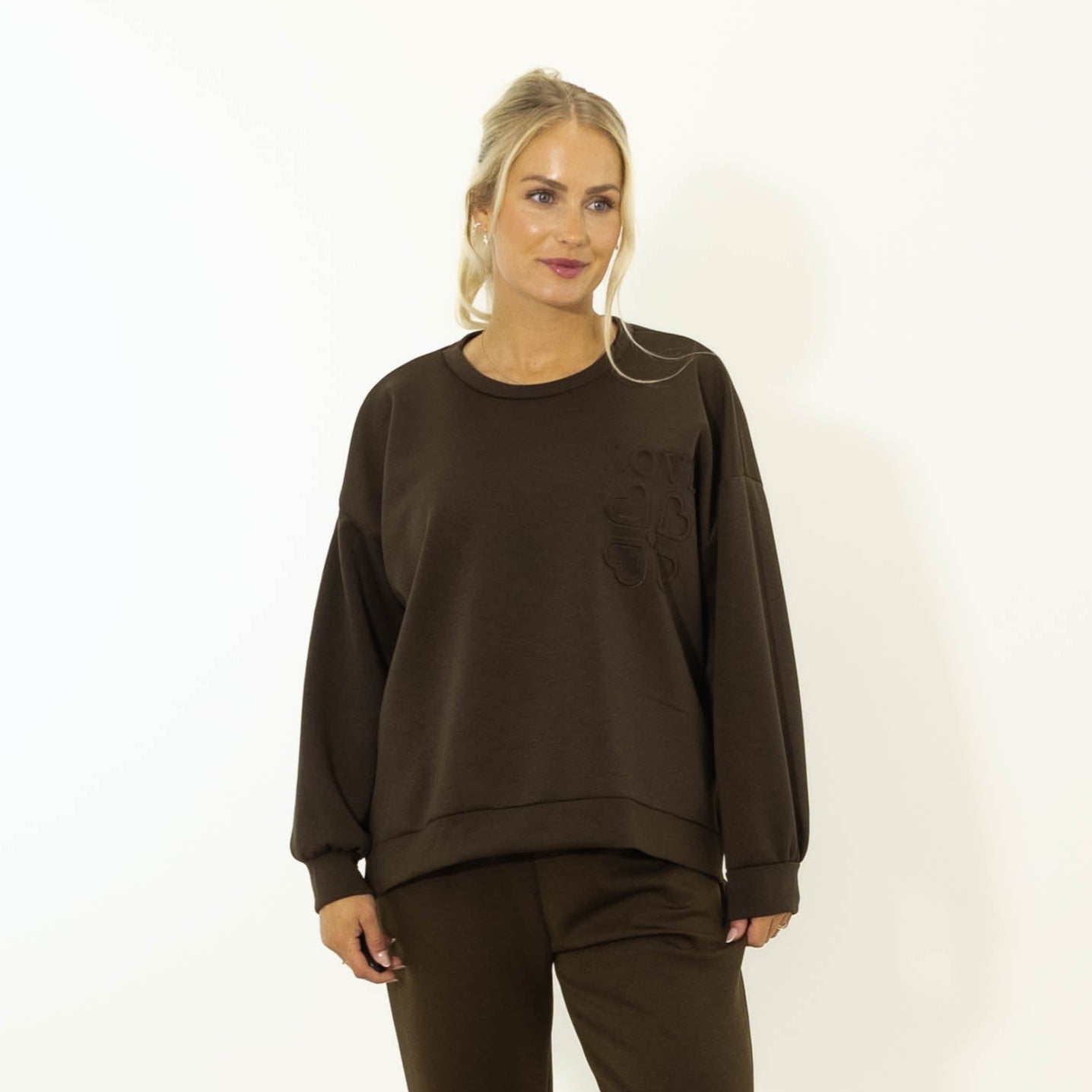 Debbie puff print sweatshirt, Choko