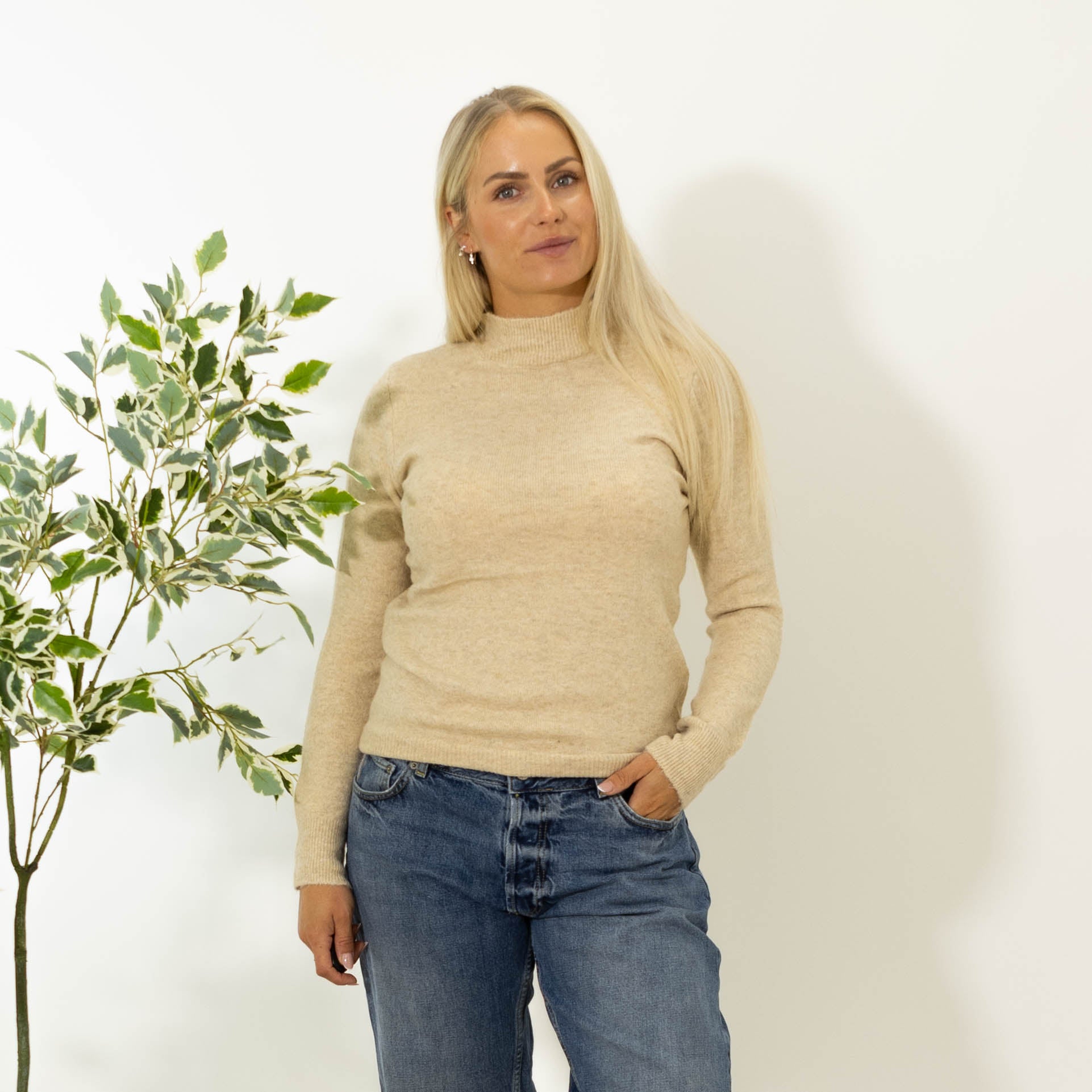 Zascha turtleneck strik, Beige