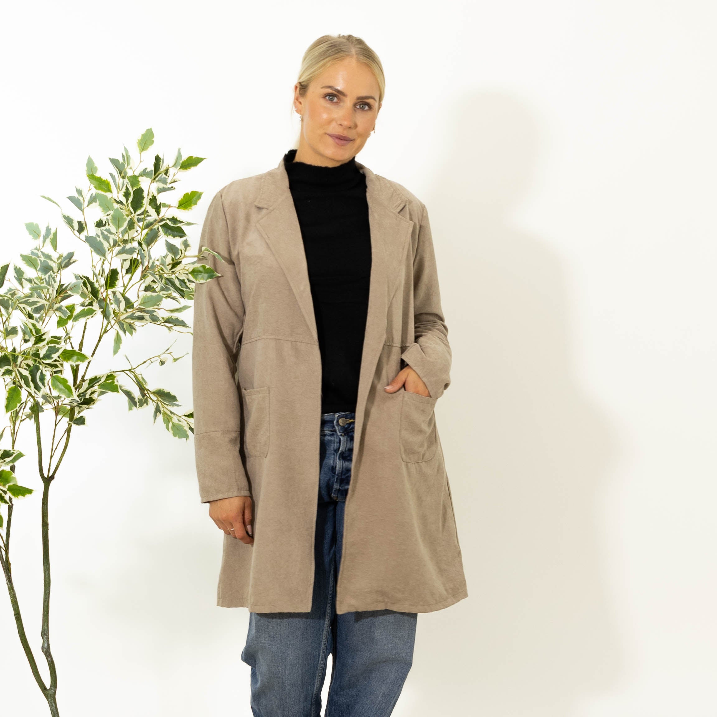 Mulle lang ruskindsjakke, Taupe