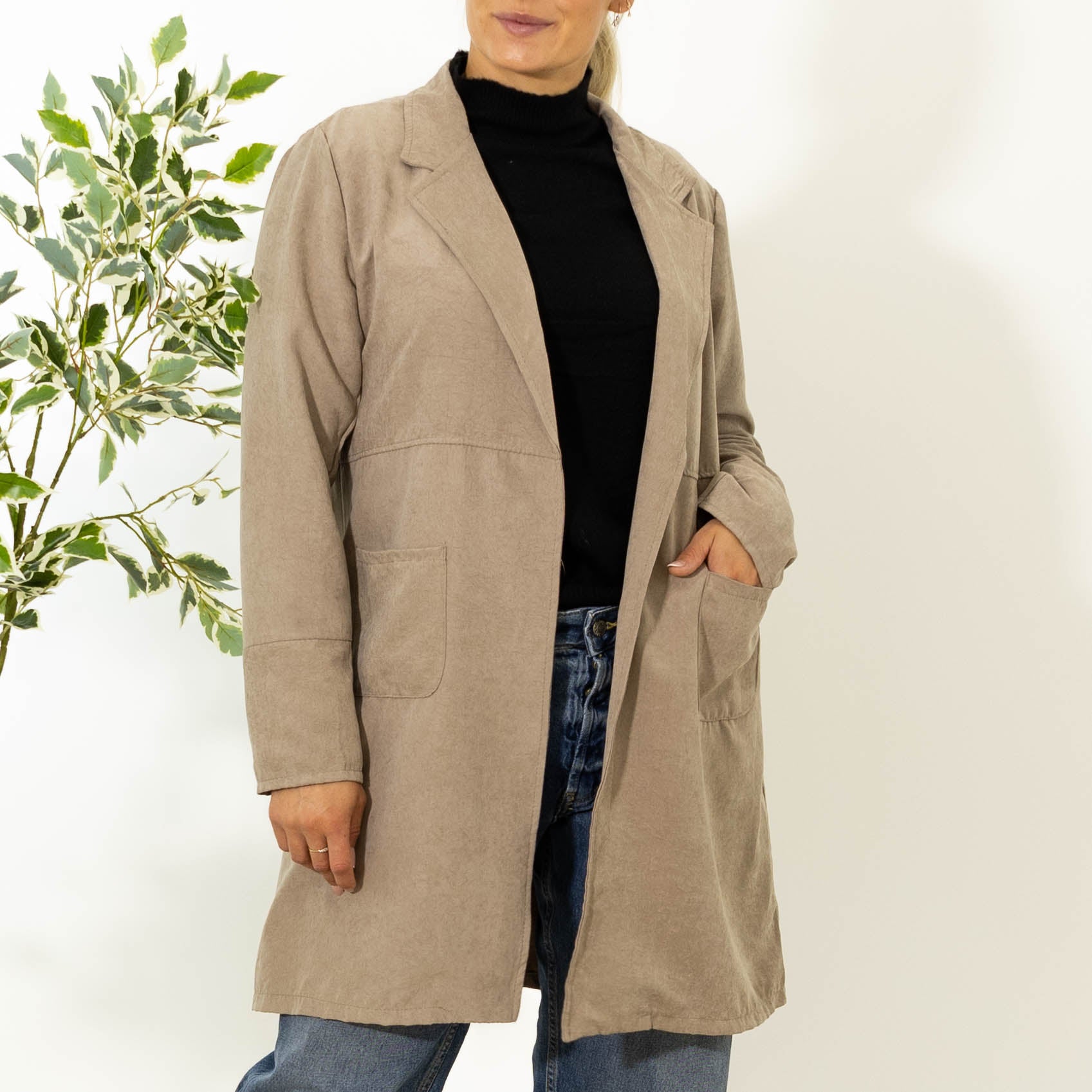 Mulle lang ruskindsjakke, Taupe