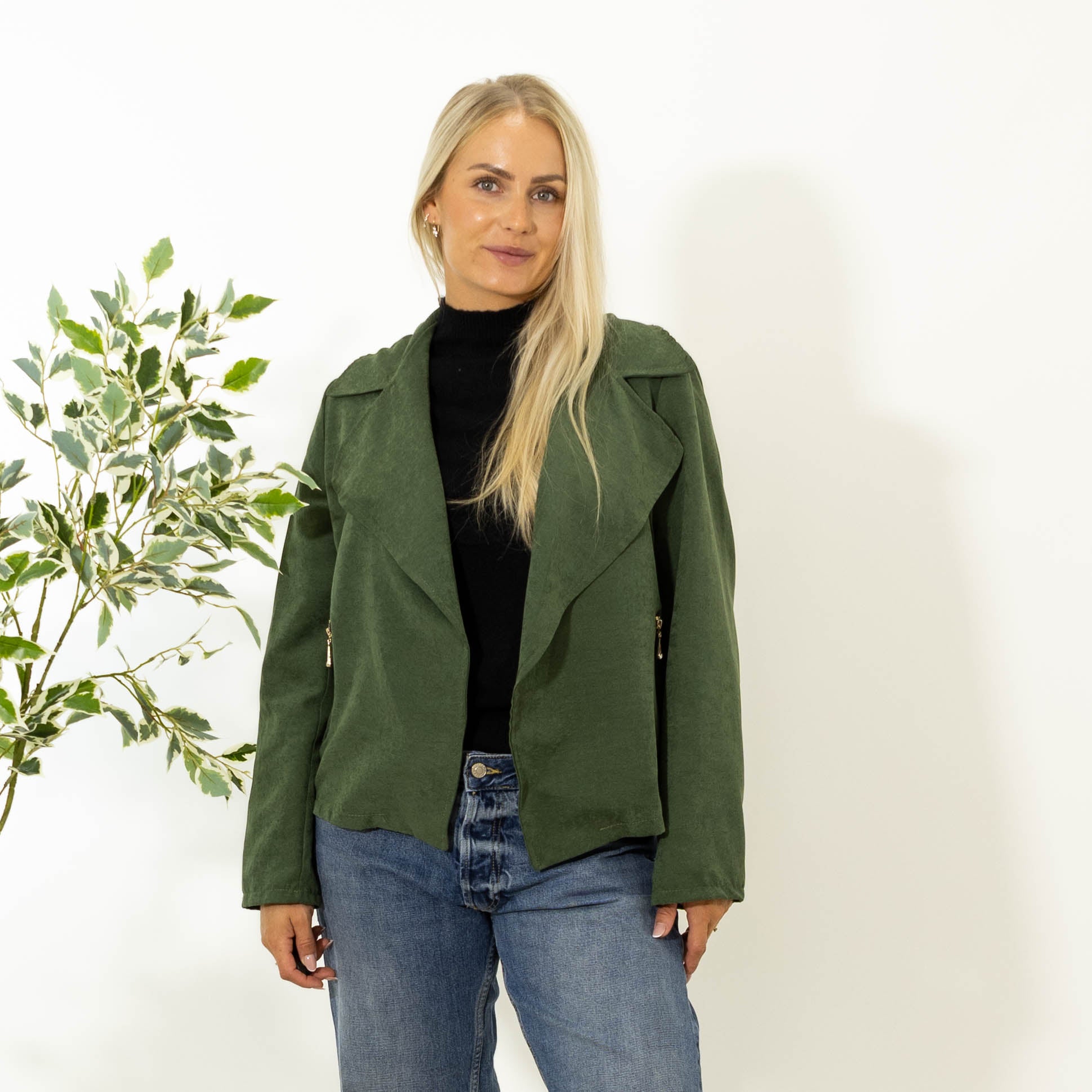 Nethe kort ruskindsjakke, Khaki