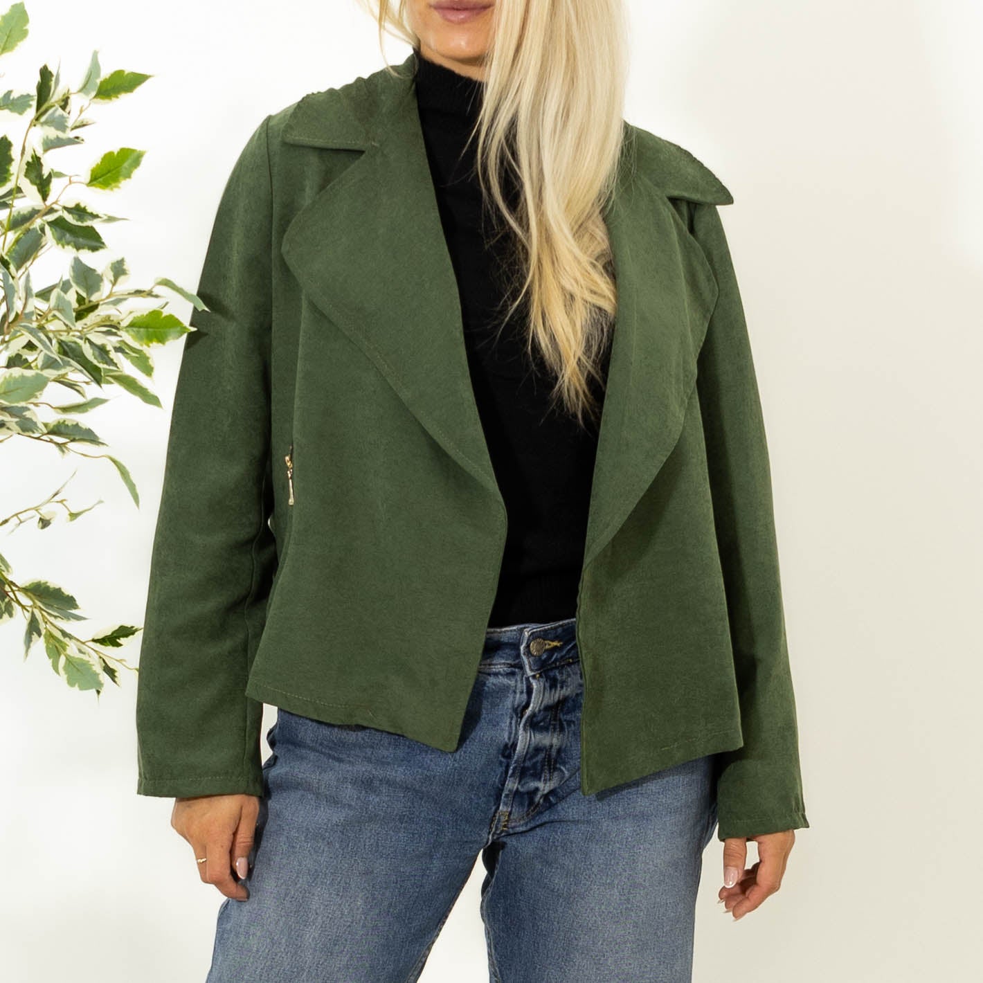 Nethe kort ruskindsjakke, Khaki