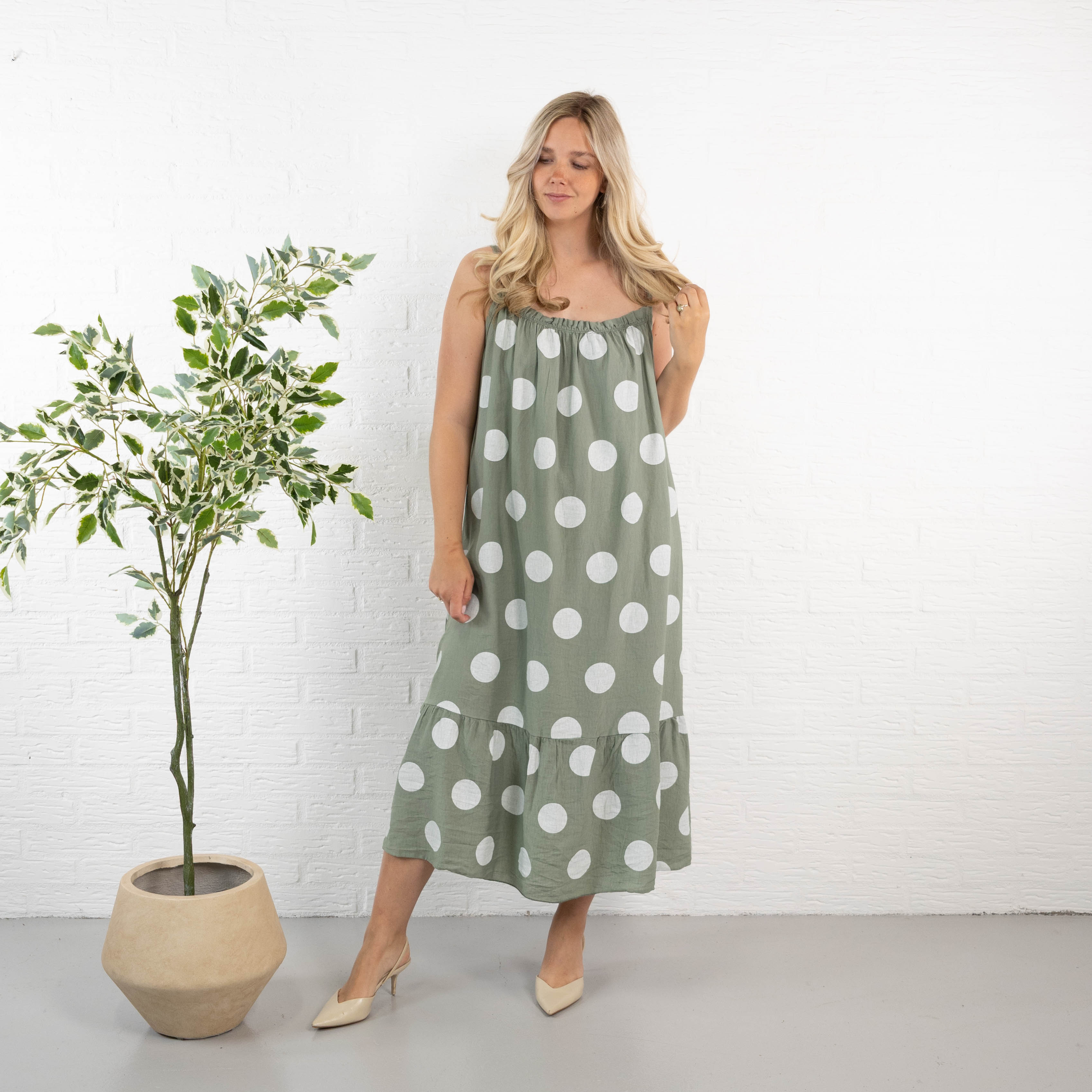 Plush stropkjole, Khaki